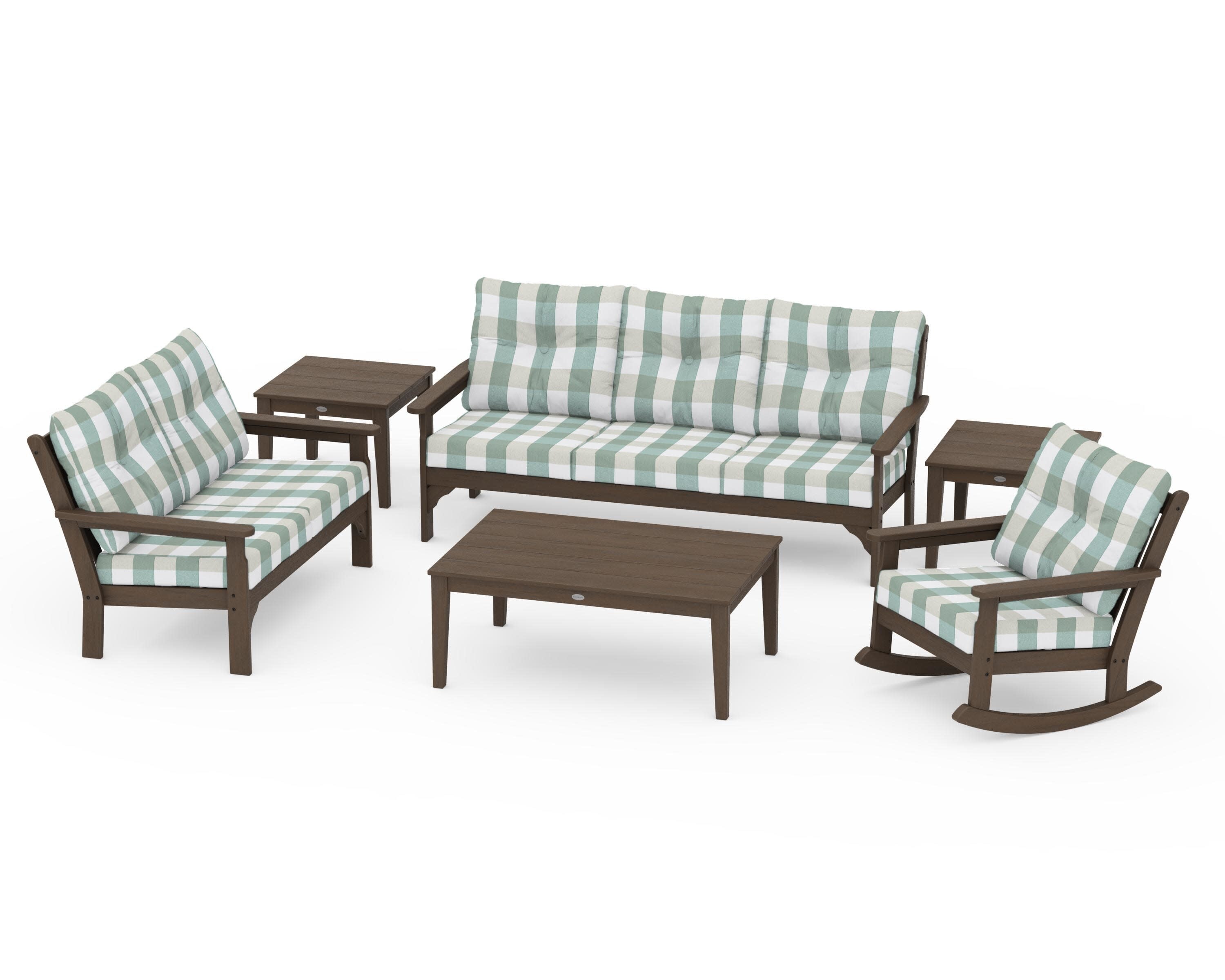 Vineyard 6-Piece Deep Seating Set in Kona / Buffalo Plaid Glacier Spa