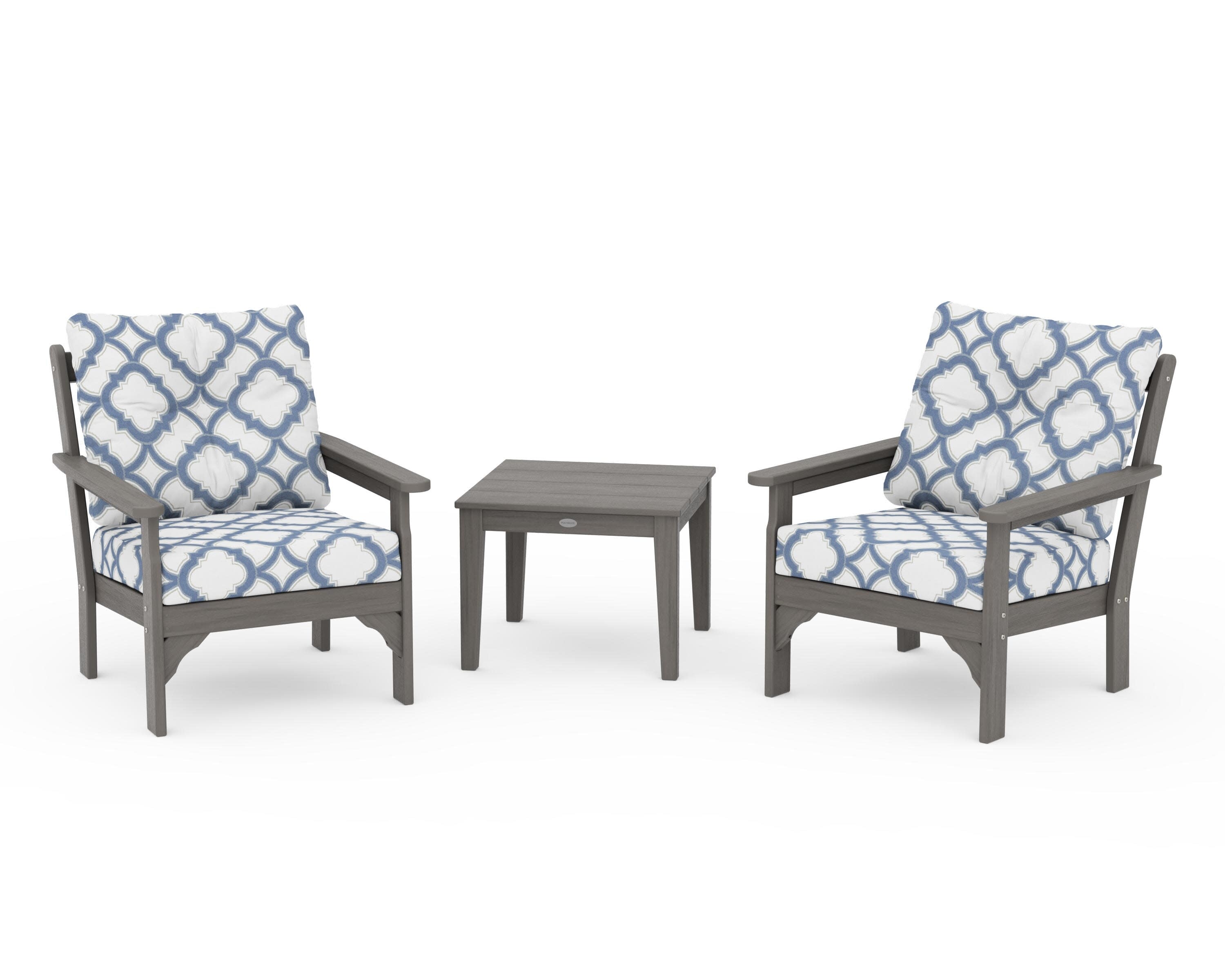 Vineyard 3-Piece Deep Seating Set in Driftwood / Trellis Sky Blue