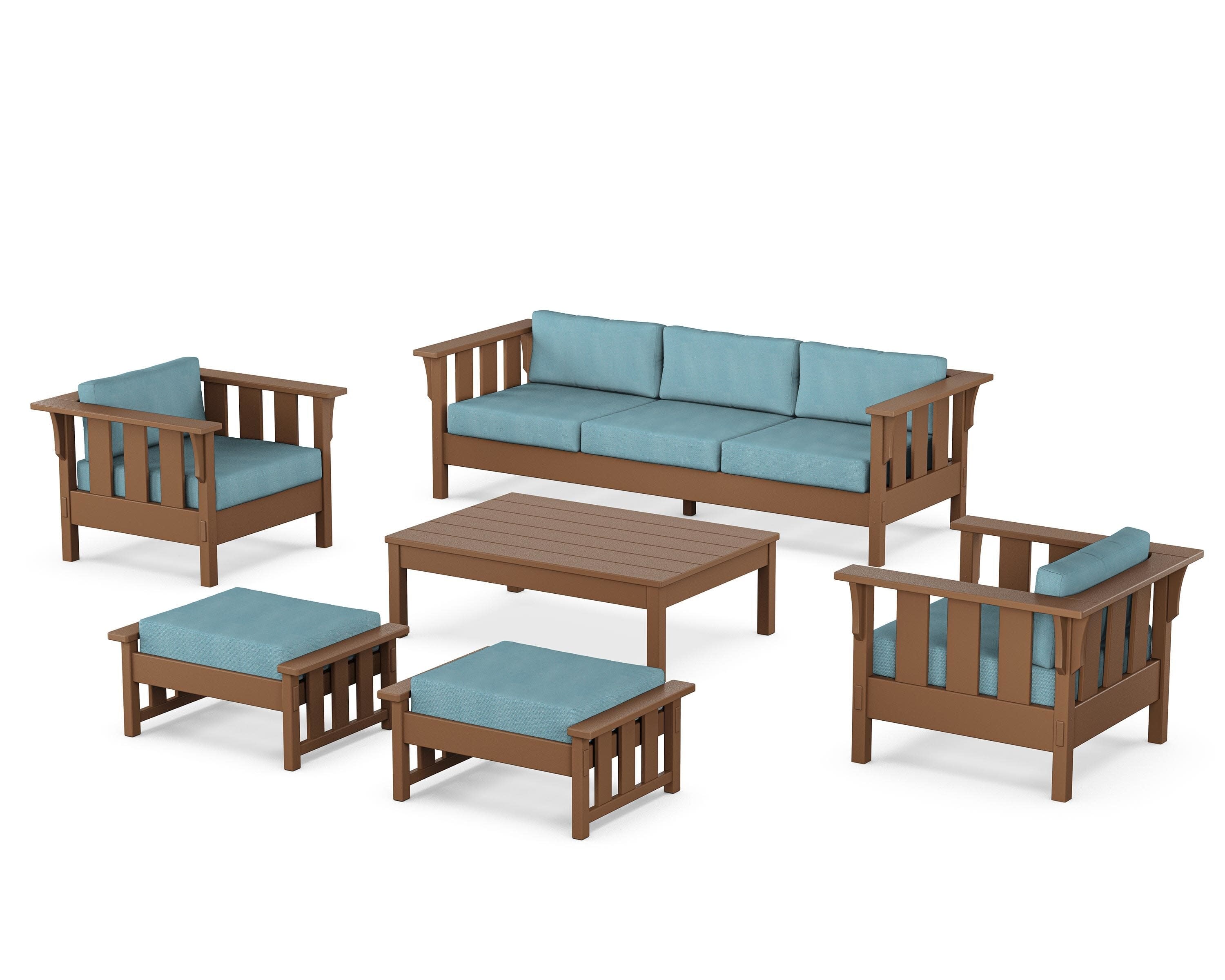 Acadia 6-Piece Lounge Sofa Set in Teak / Lattice Sky Blue
