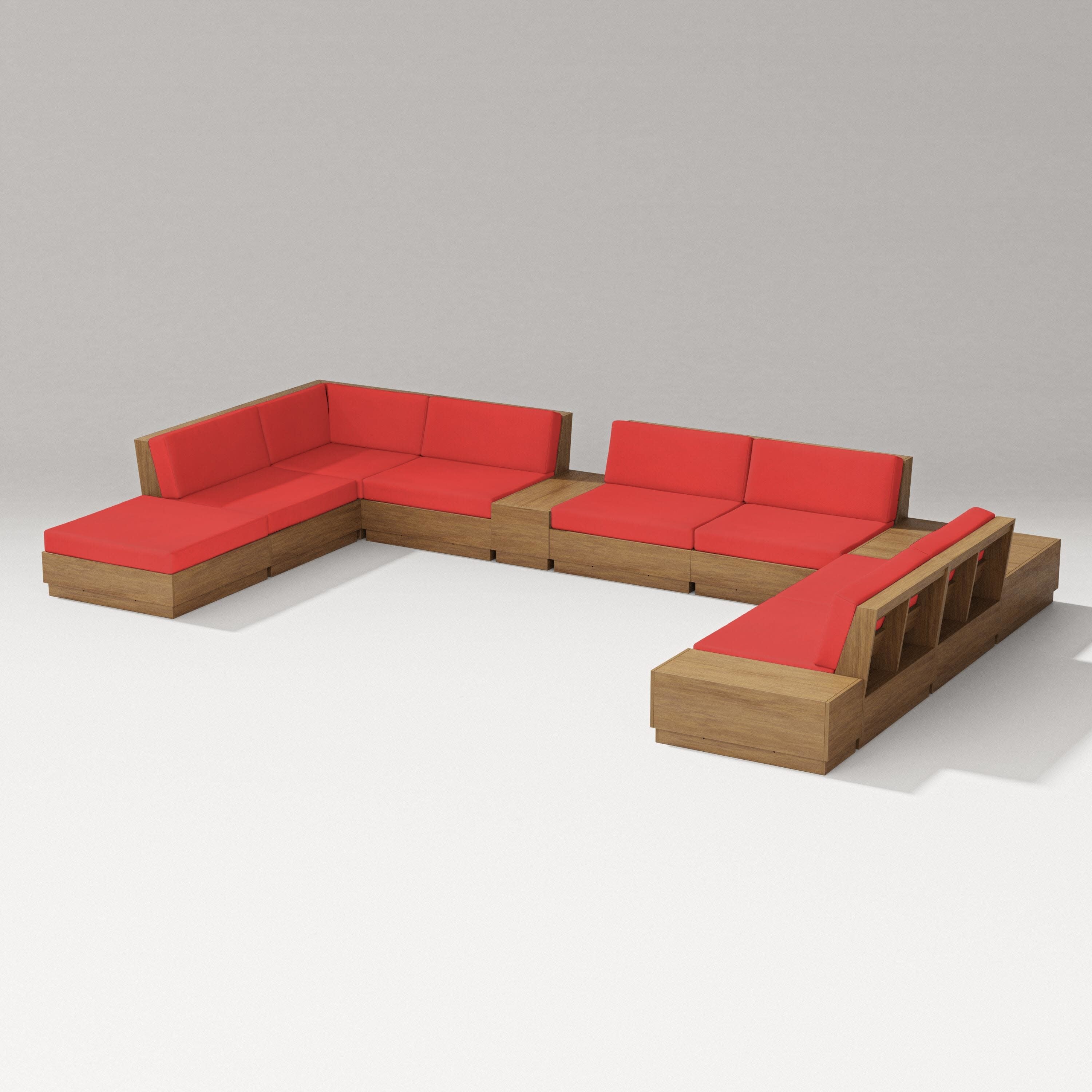 Elevate 11-Piece Conversation Sectional Set in Natural / Crimson Linen