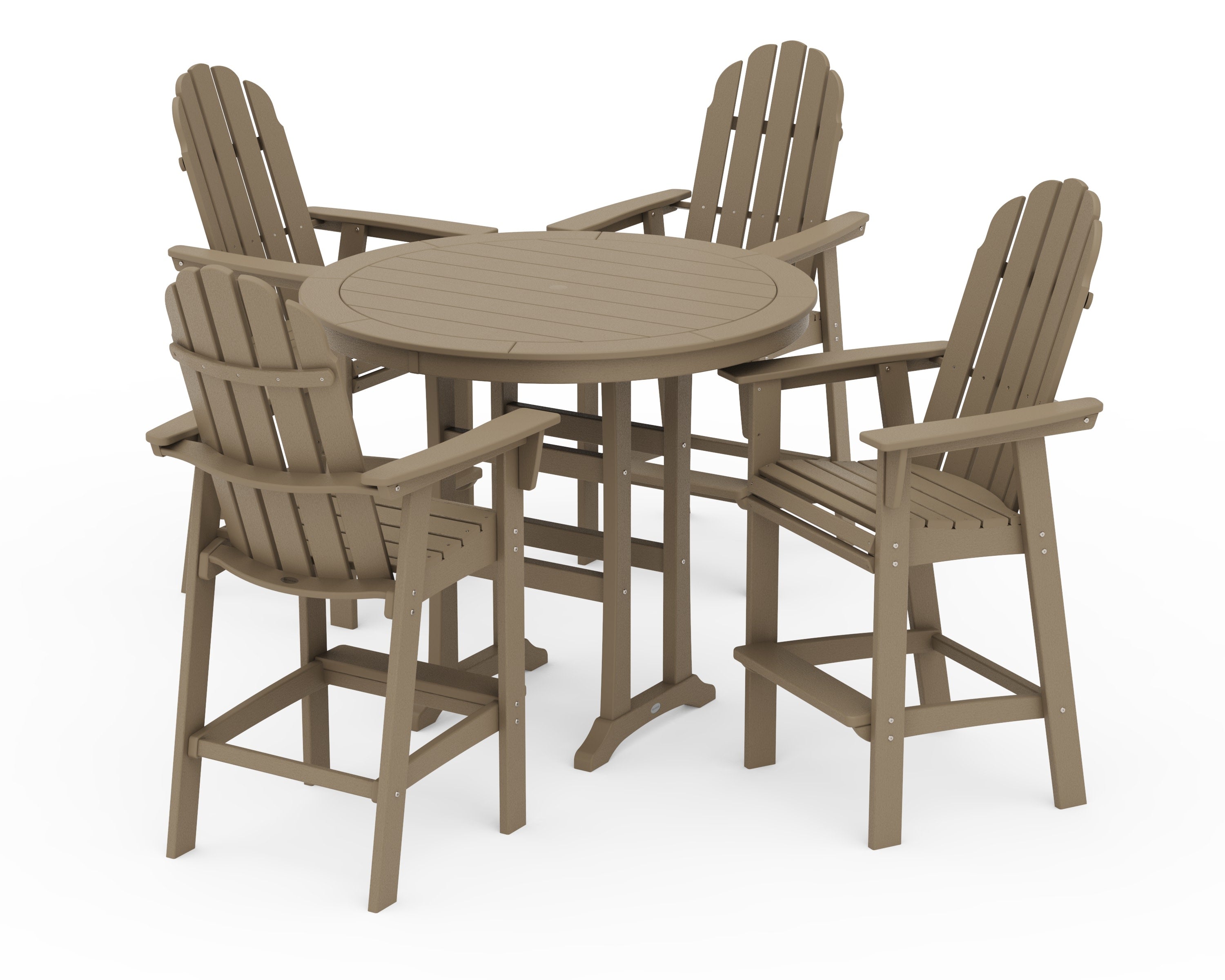 Vineyard Curveback Adirondack 5-Piece Nautical Trestle Bar Set in Vintage Sahara