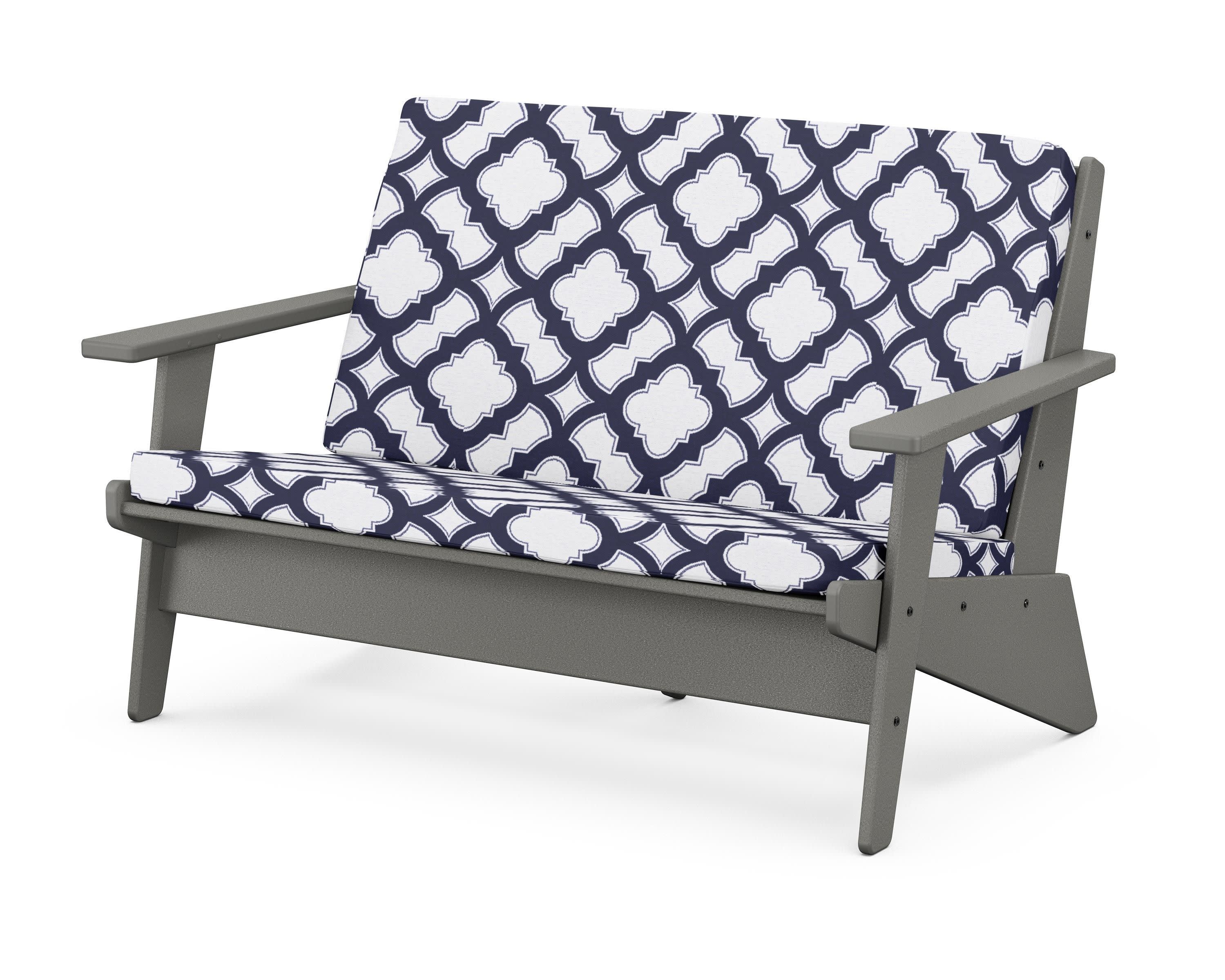 Riviera Modern Lounge Loveseat in Slate Grey / Trellis Navy