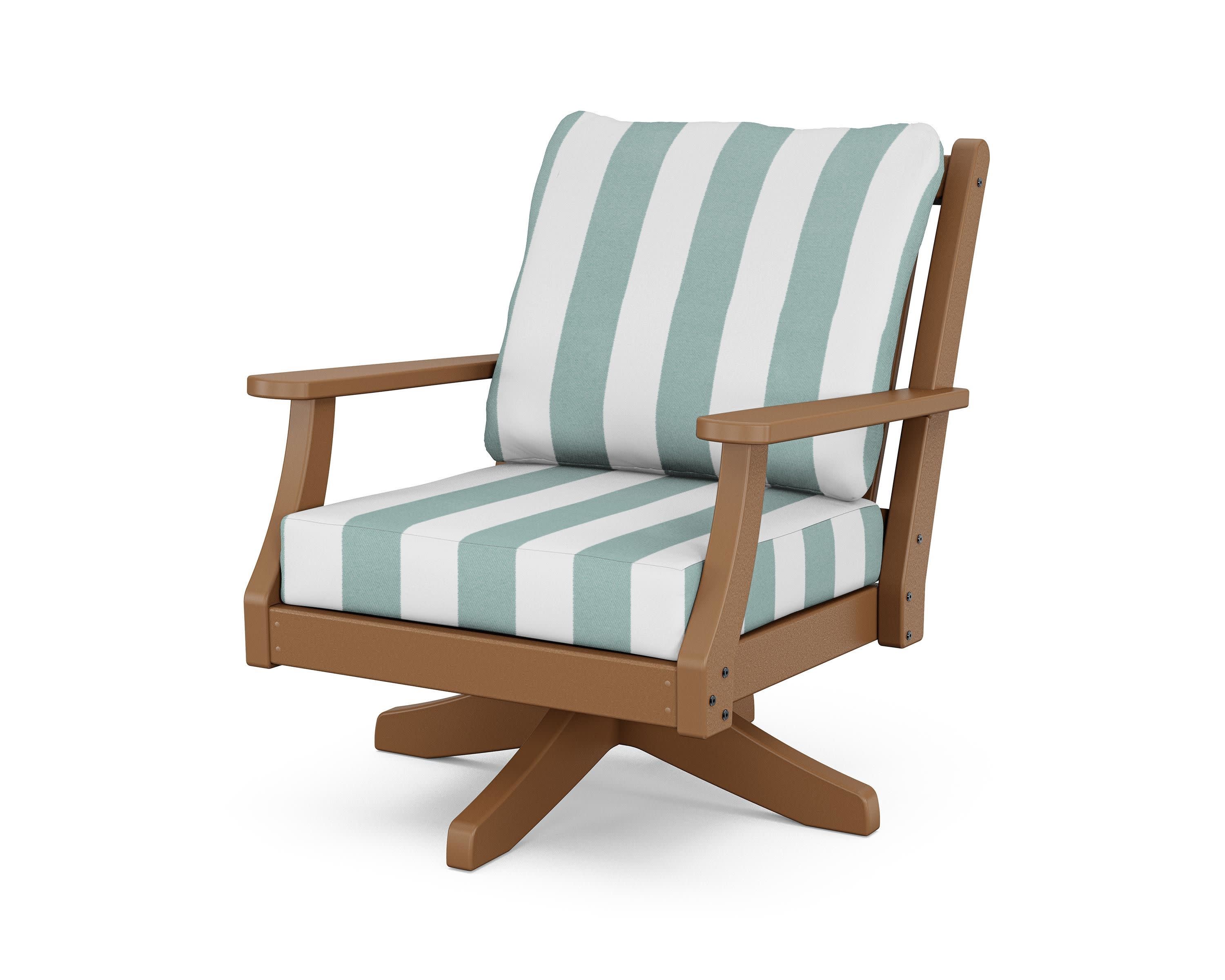 Wovendale Deep Seating Swivel Chair in Teak / Cabana Stripe Glacier Spa