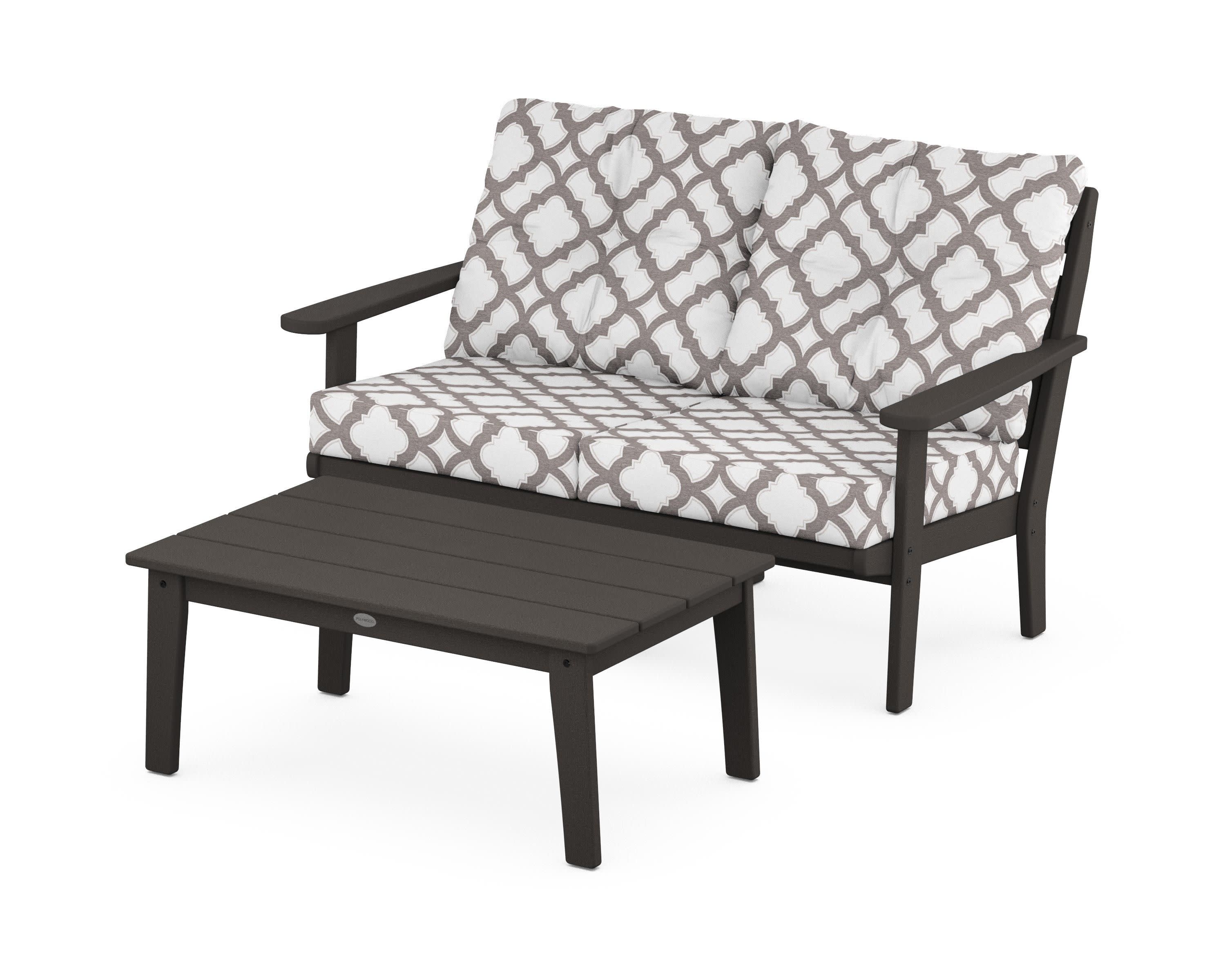 Lakeside 2-Piece Lounge Loveseat Set in Vintage Coffee / Trellis Grey Mist