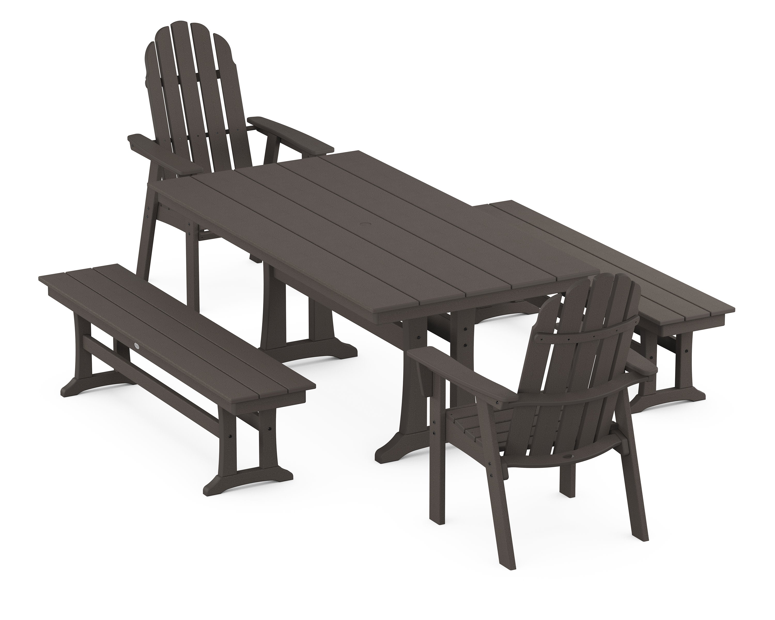 Vineyard Adirondack 5-Piece Farmhouse Dining Set With Trestle Legs in Vintage Coffee