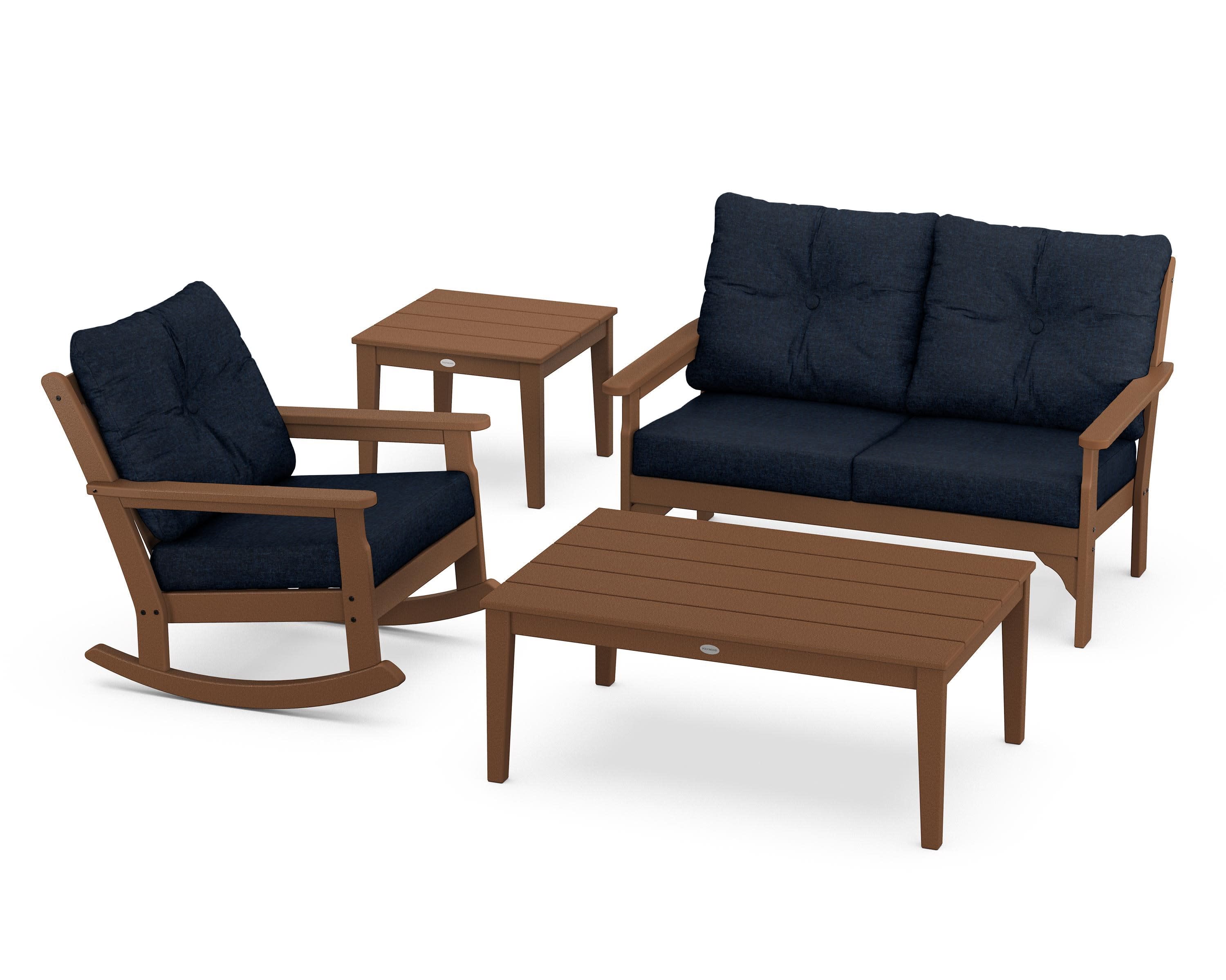Vineyard 4-Piece Deep Seating Rocker Set in Teak / Marine Indigo