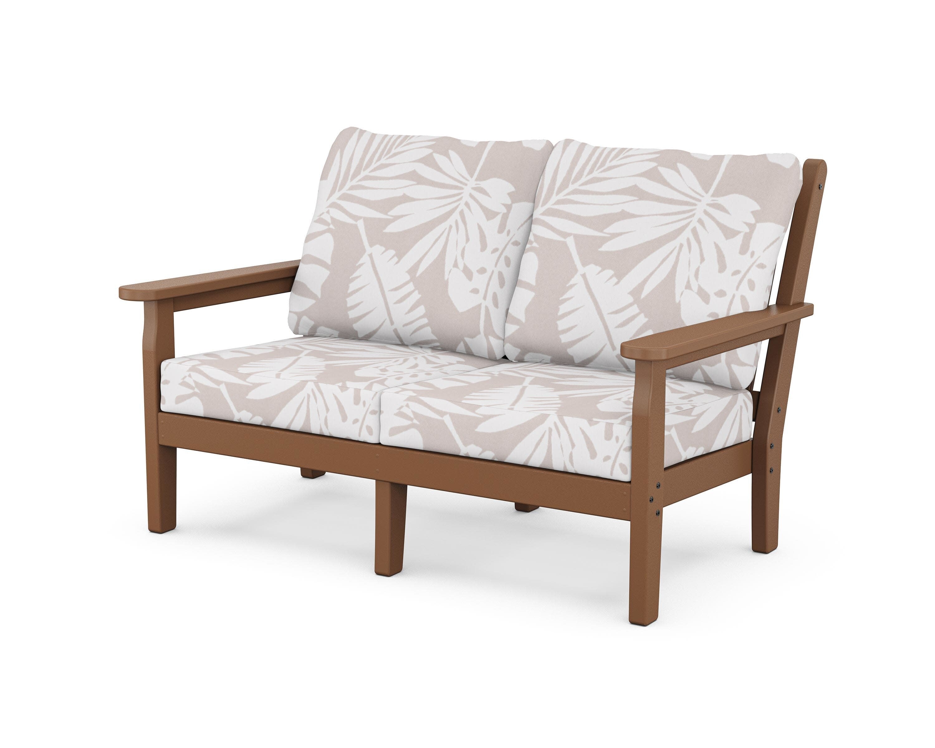 Chippendale Deep Seating Loveseat in Teak / Leaf Dune Burlap