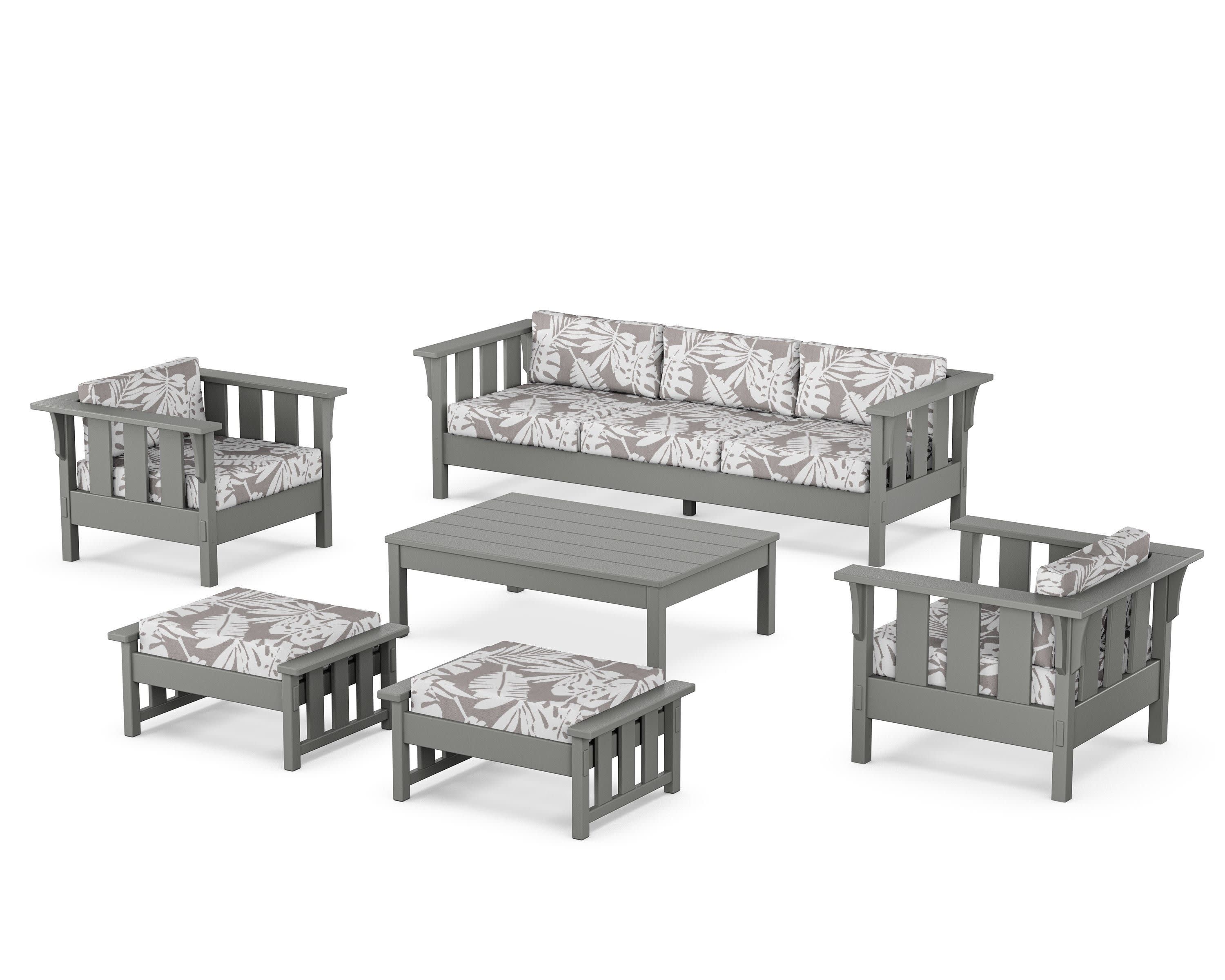 Acadia 6-Piece Lounge Sofa Set in Slate Grey / Leaf Grey Mist
