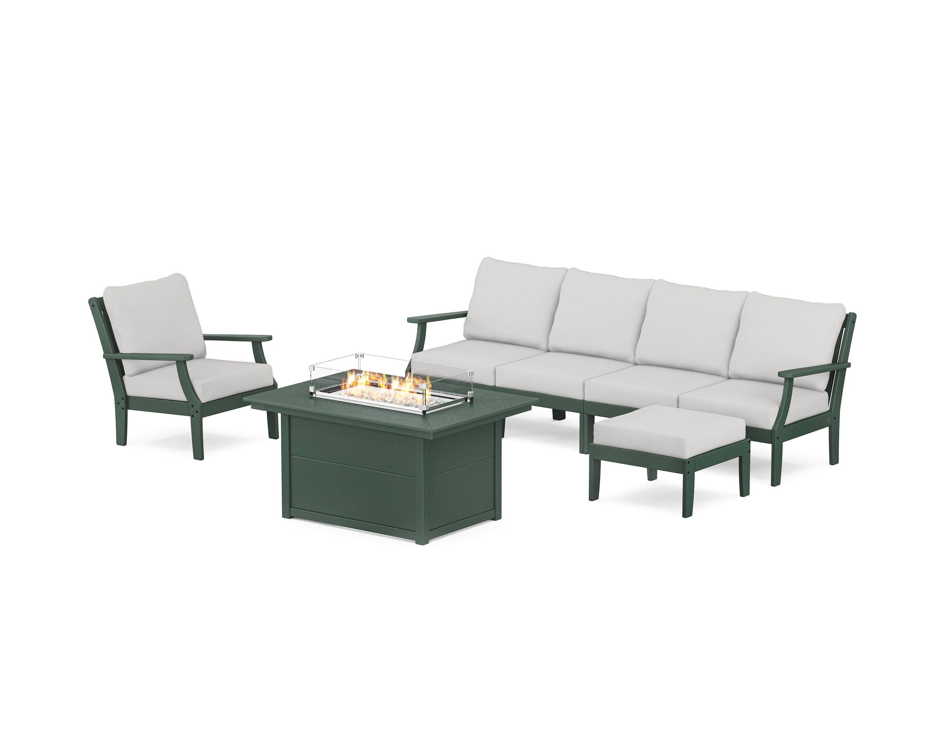 Braxton Sectional Lounge and Fire Pit Set in Green / Diamond in the Rough