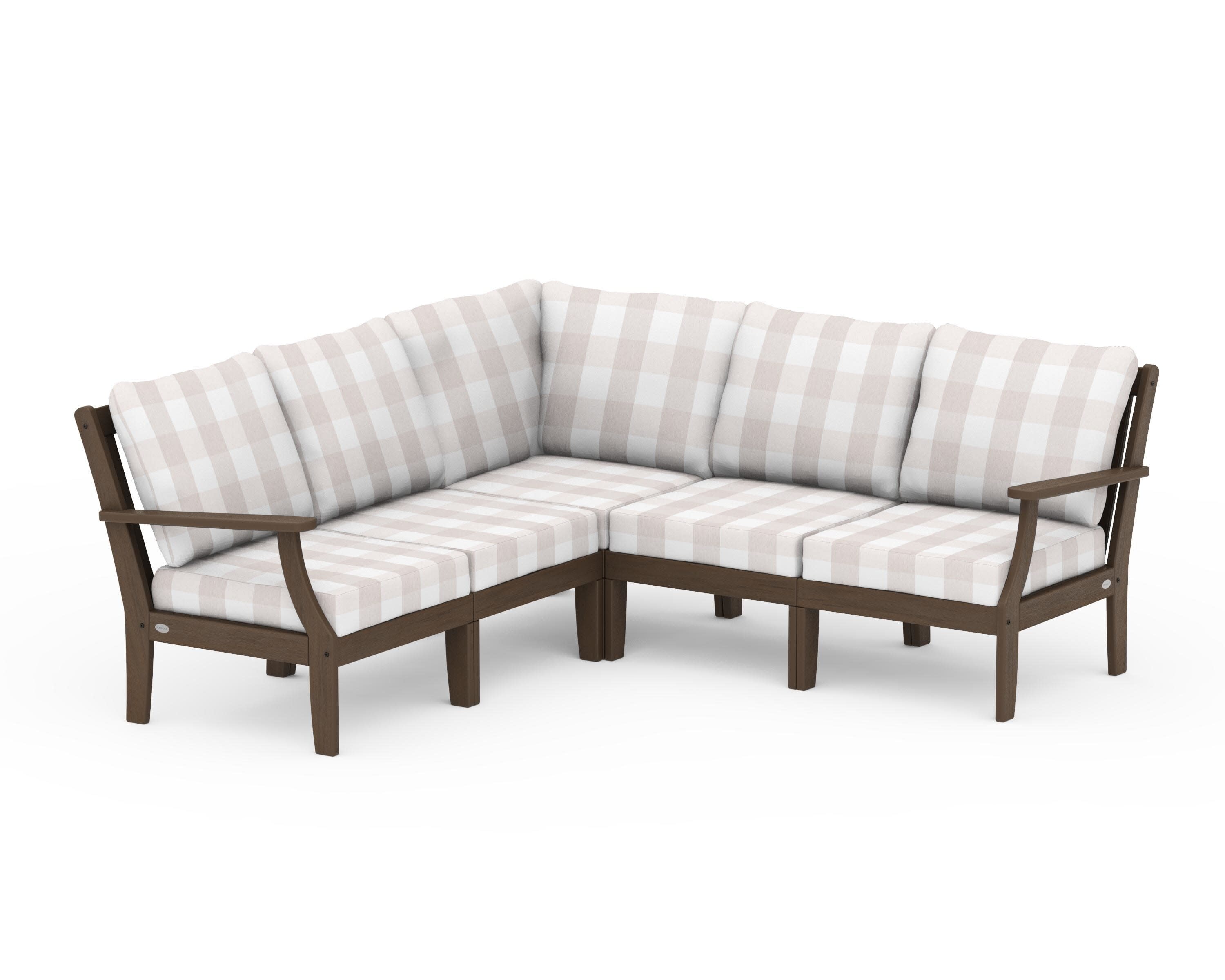 Braxton Modular 5-Piece Deep Seating Set in Kona / Buffalo Plaid Dune Burlap