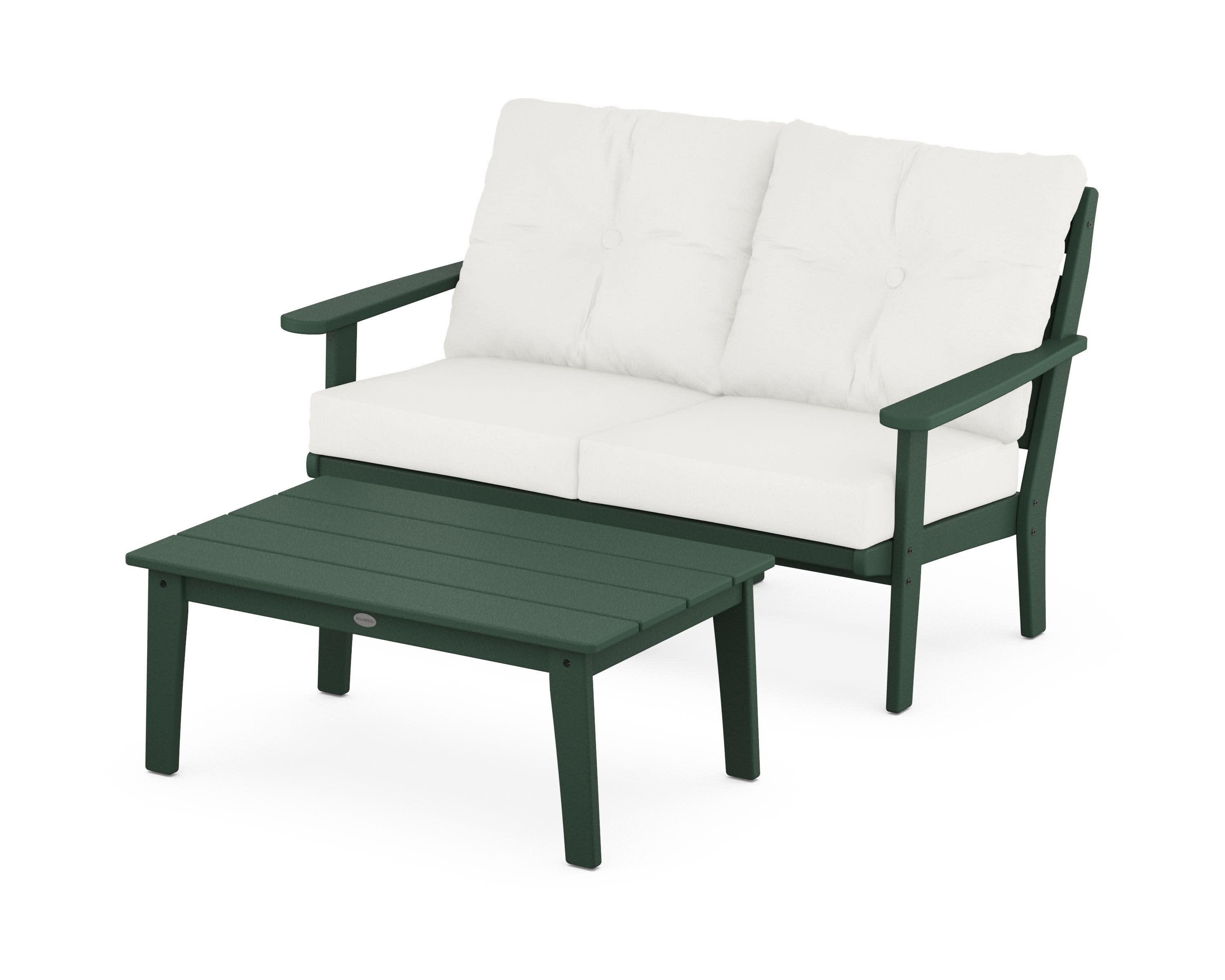 Lakeside 2-Piece Lounge Loveseat Set in Green / Natural Linen