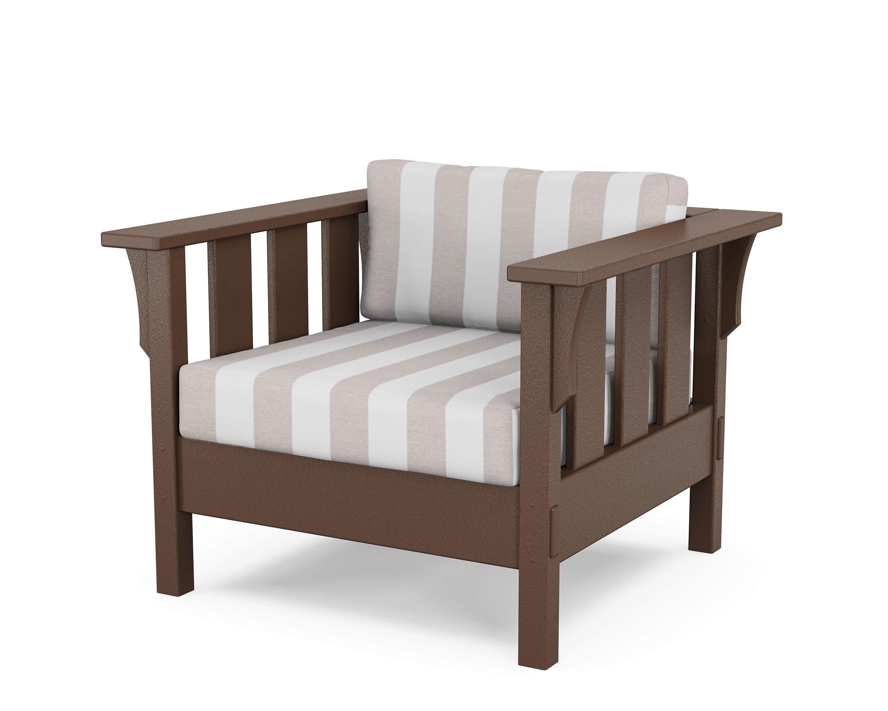 Acadia Deep Seating Chair in Mahogany / Cabana Stripe Dune Burlap