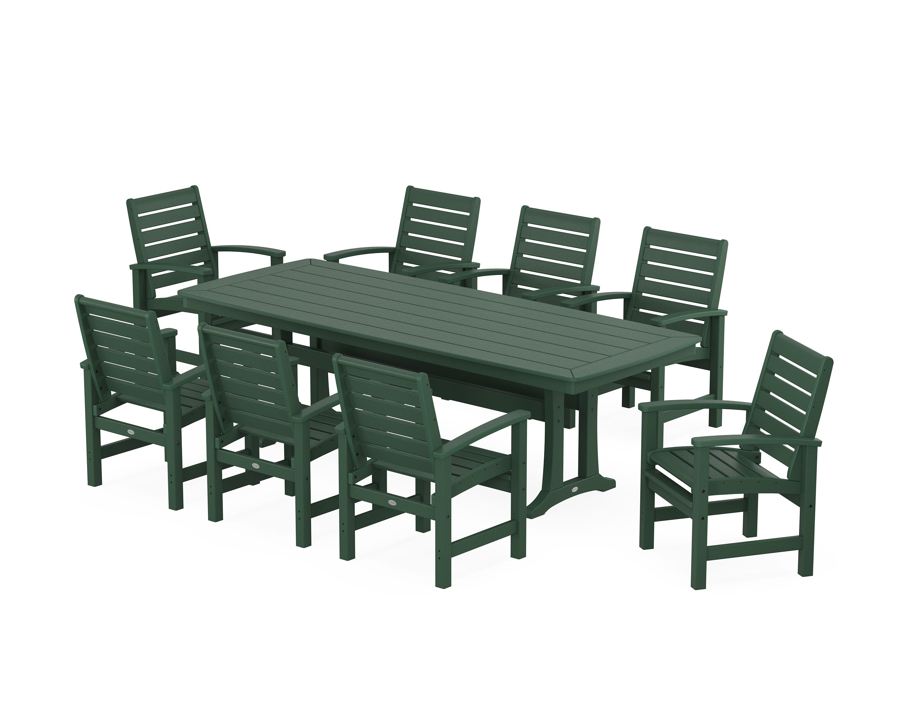 Signature 9-Piece Dining Set with Trestle Legs in Green