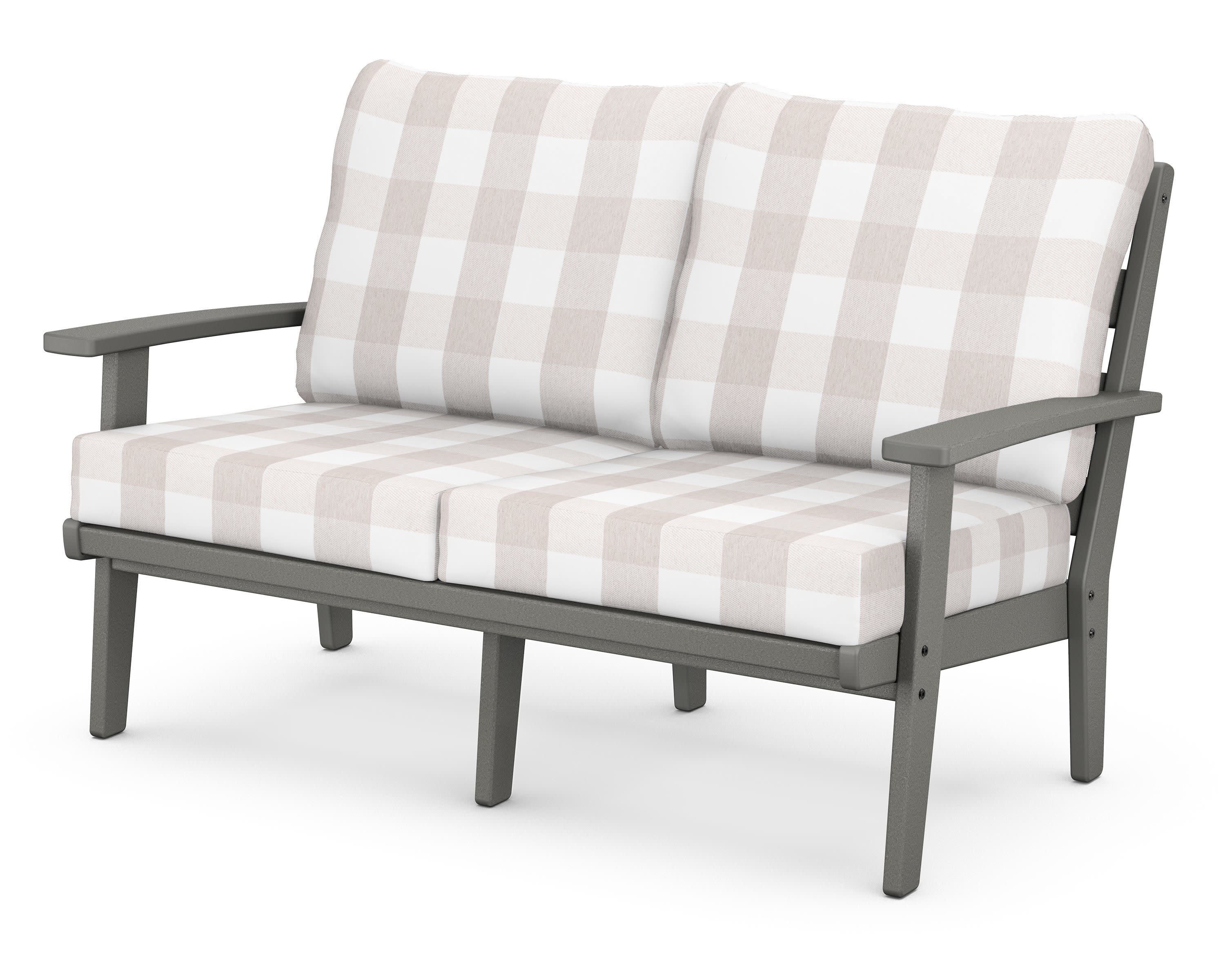 Grant Park Deep Seating Loveseat in Slate Grey / Buffalo Plaid Dune Burlap