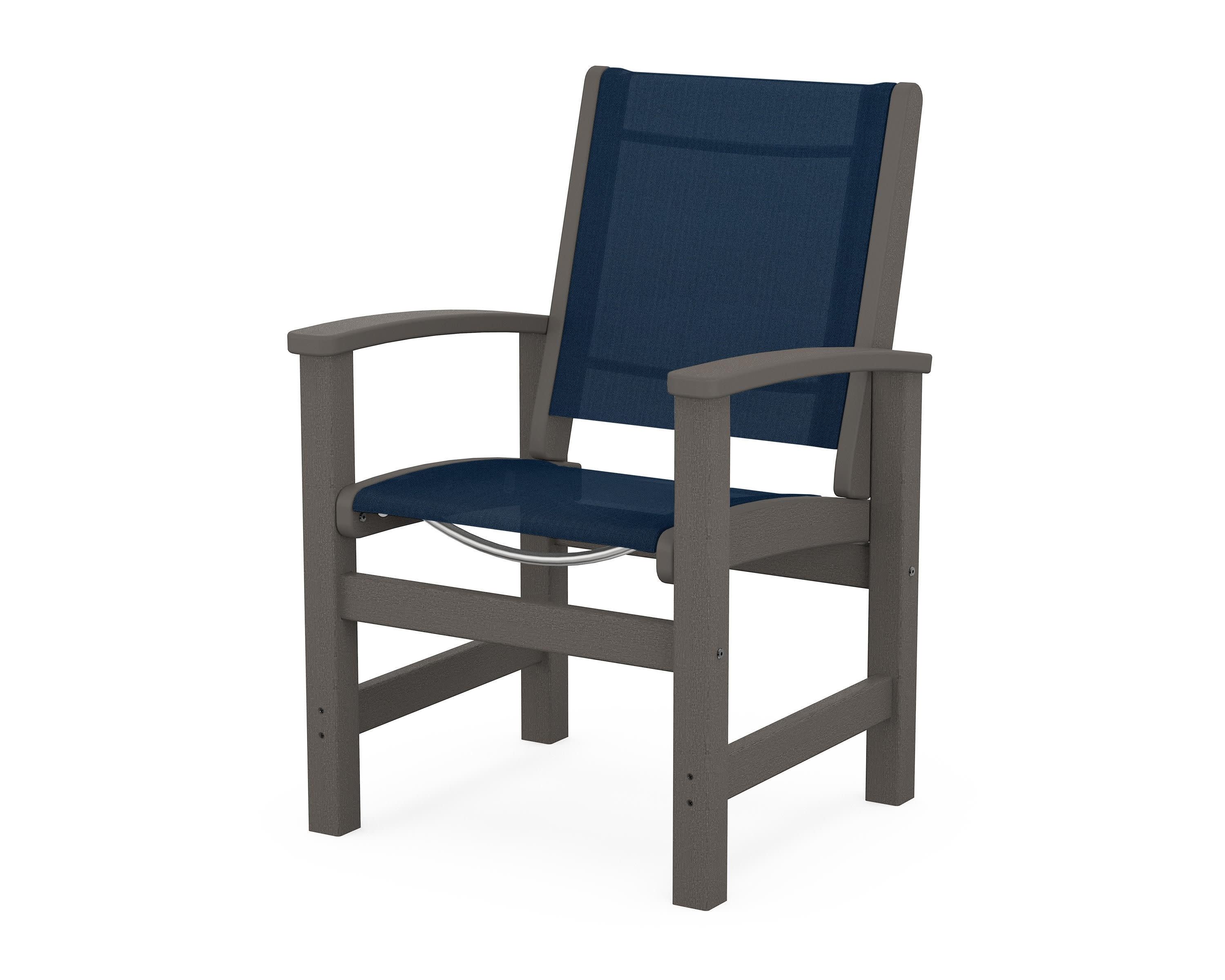 Coastal Dining Chair in Vintage Coffee / Navy Blue Sling