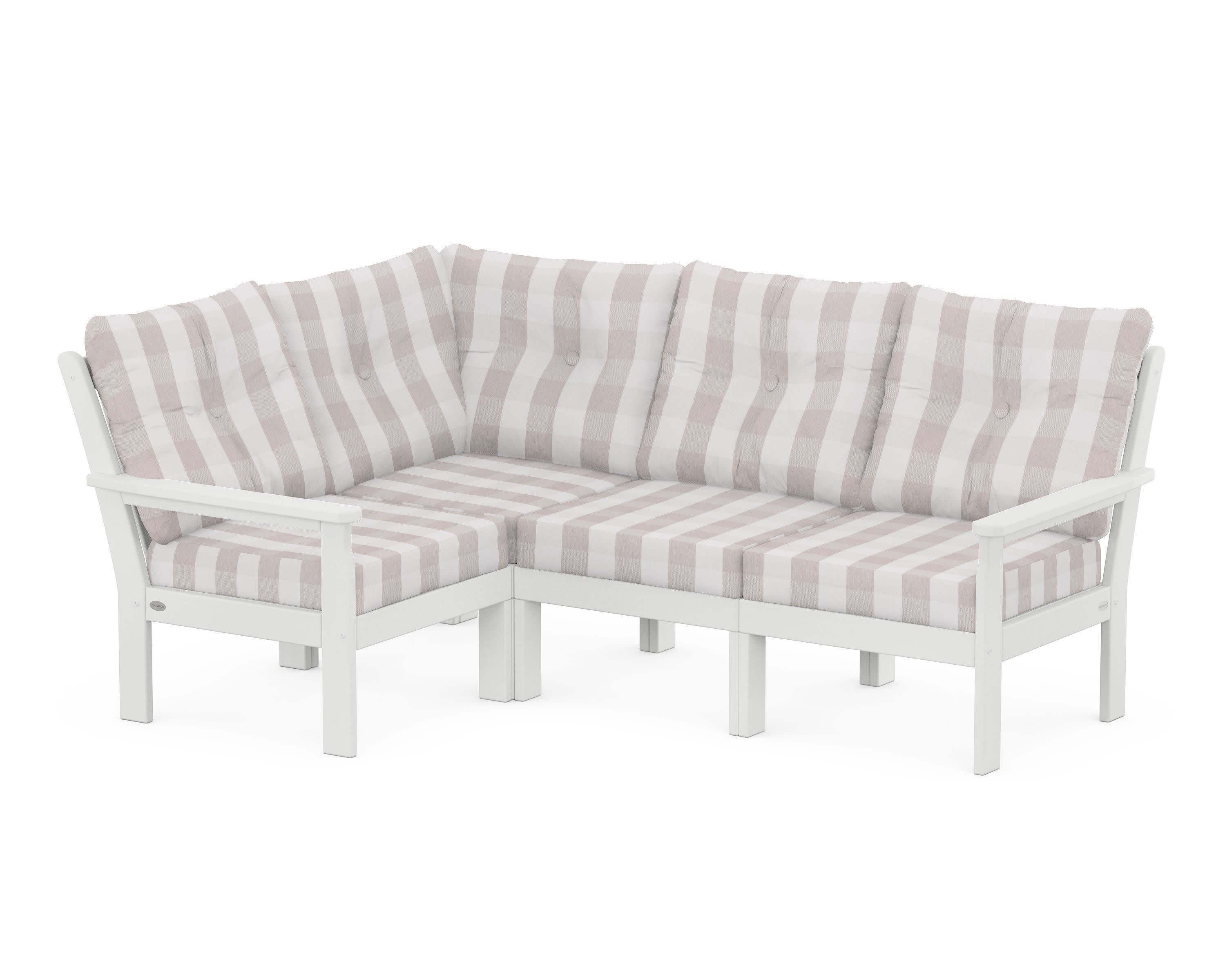 Vineyard 4-Piece Sectional in White / Buffalo Plaid Dune Burlap