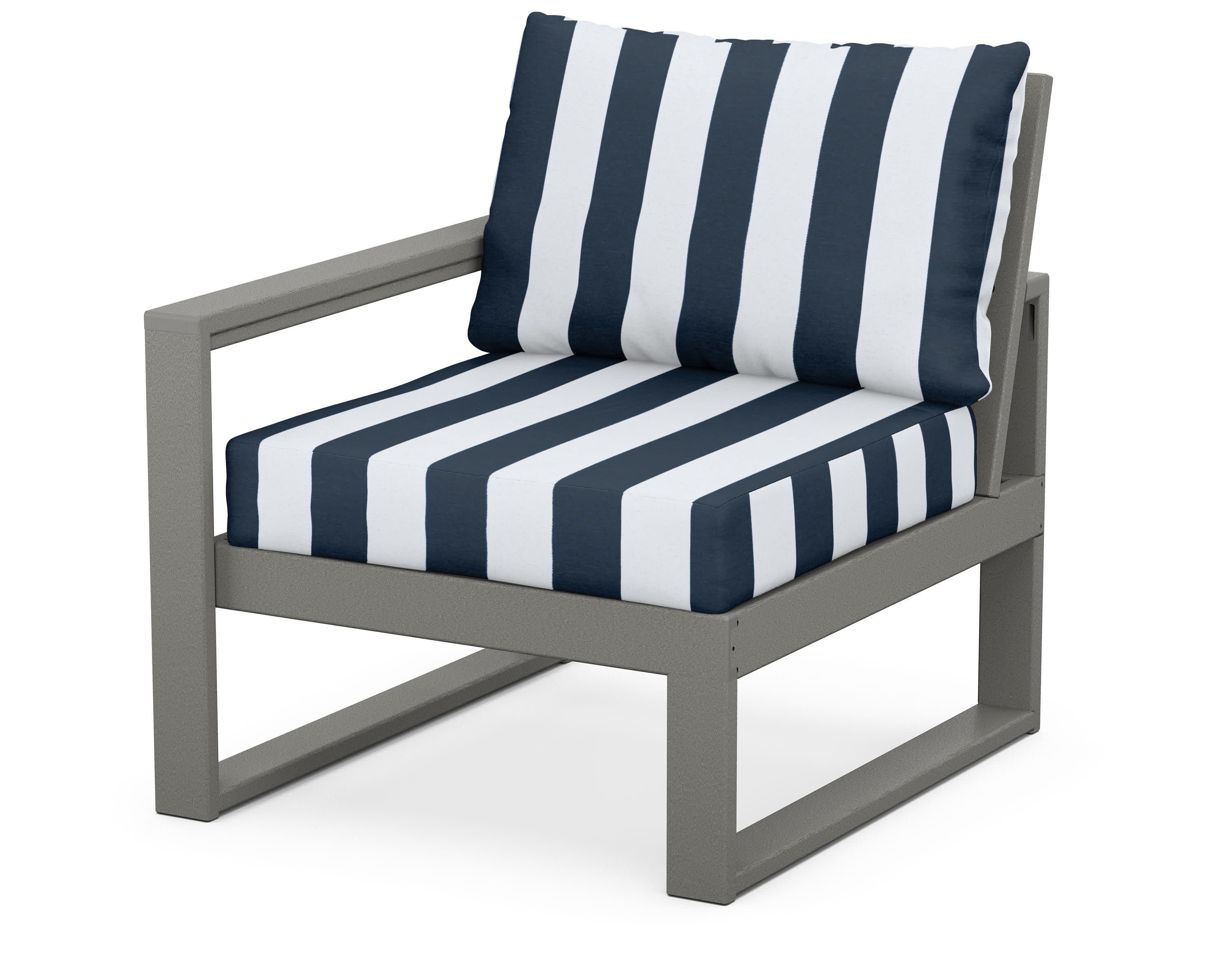 EDGE Modular Left Arm Chair in Slate Grey / Cabana Stripe Marine Indigo