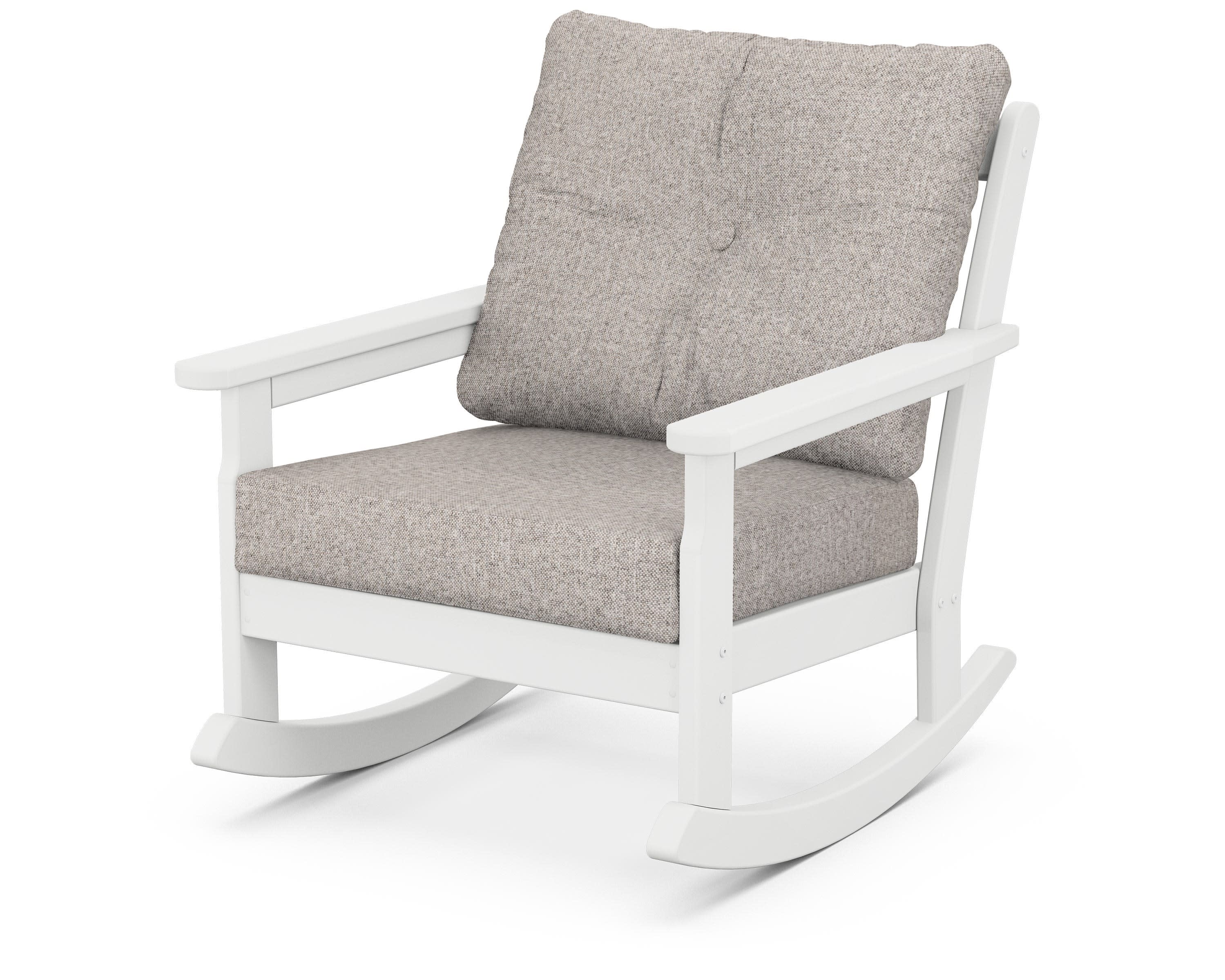 Vineyard Deep Seating Rocking Chair in White / Weathered Tweed