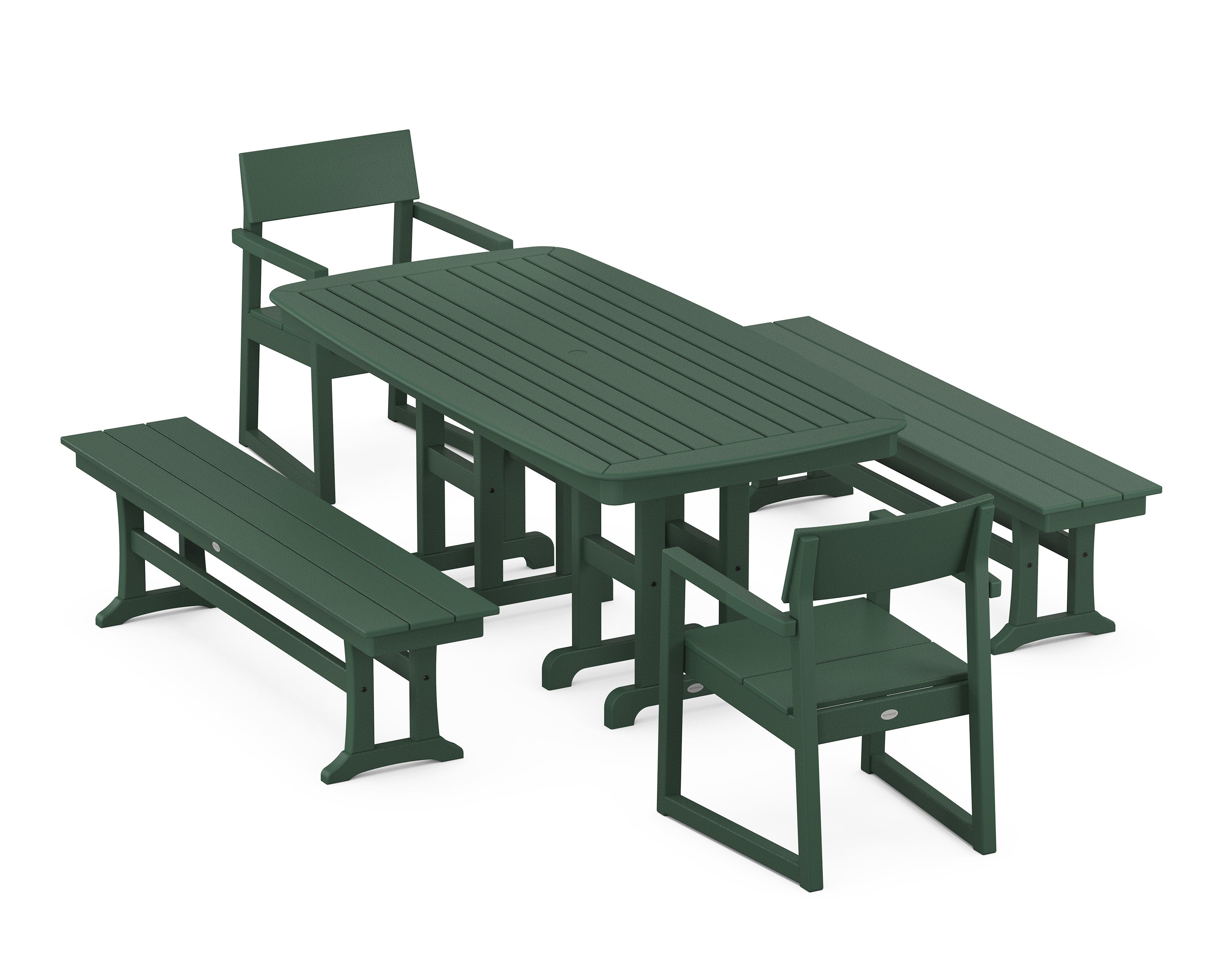 EDGE 5-Piece Dining Set with Benches in Green