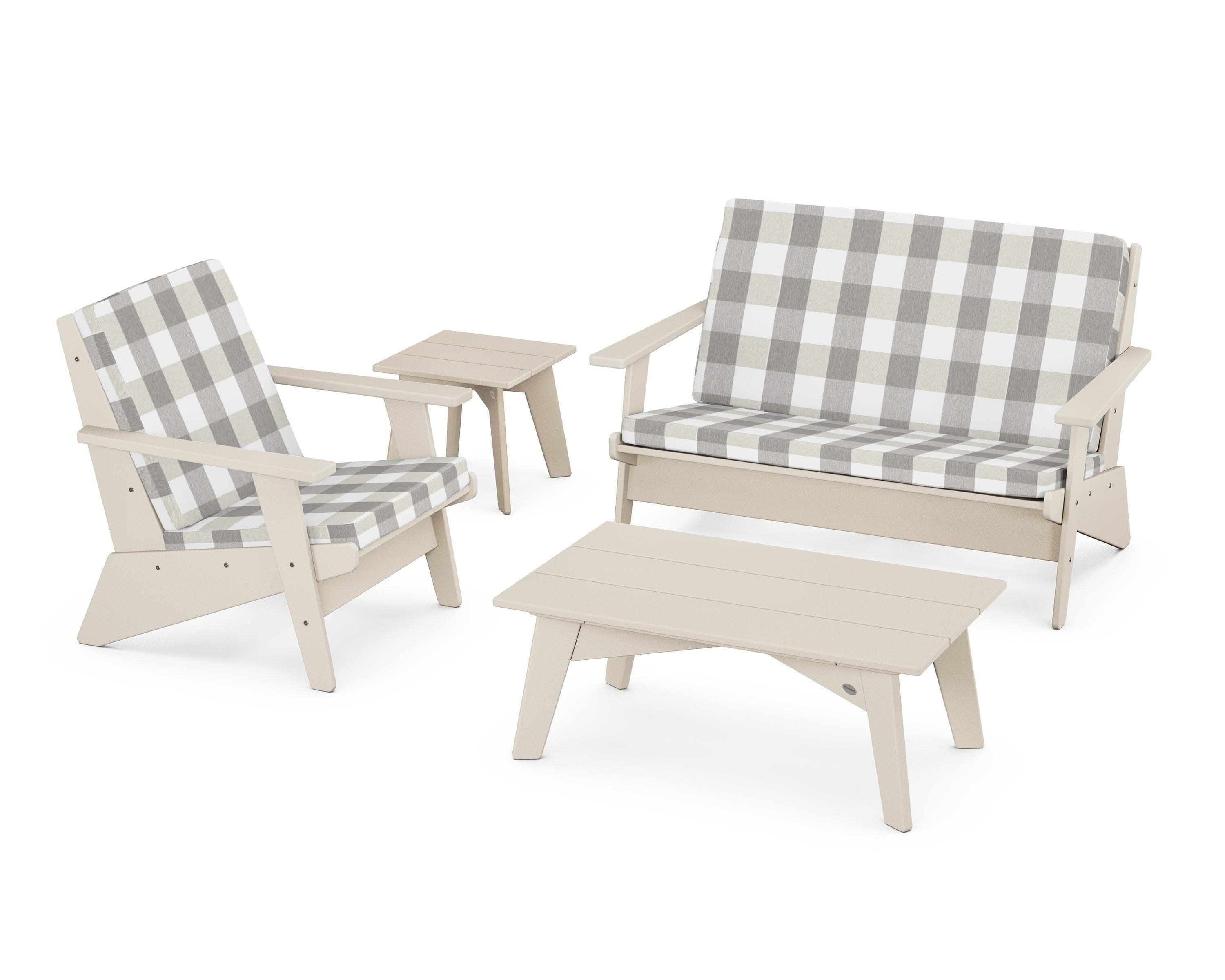 Riviera Modern Lounge 4-Piece Set in Sand / Buffalo Plaid Grey Mist