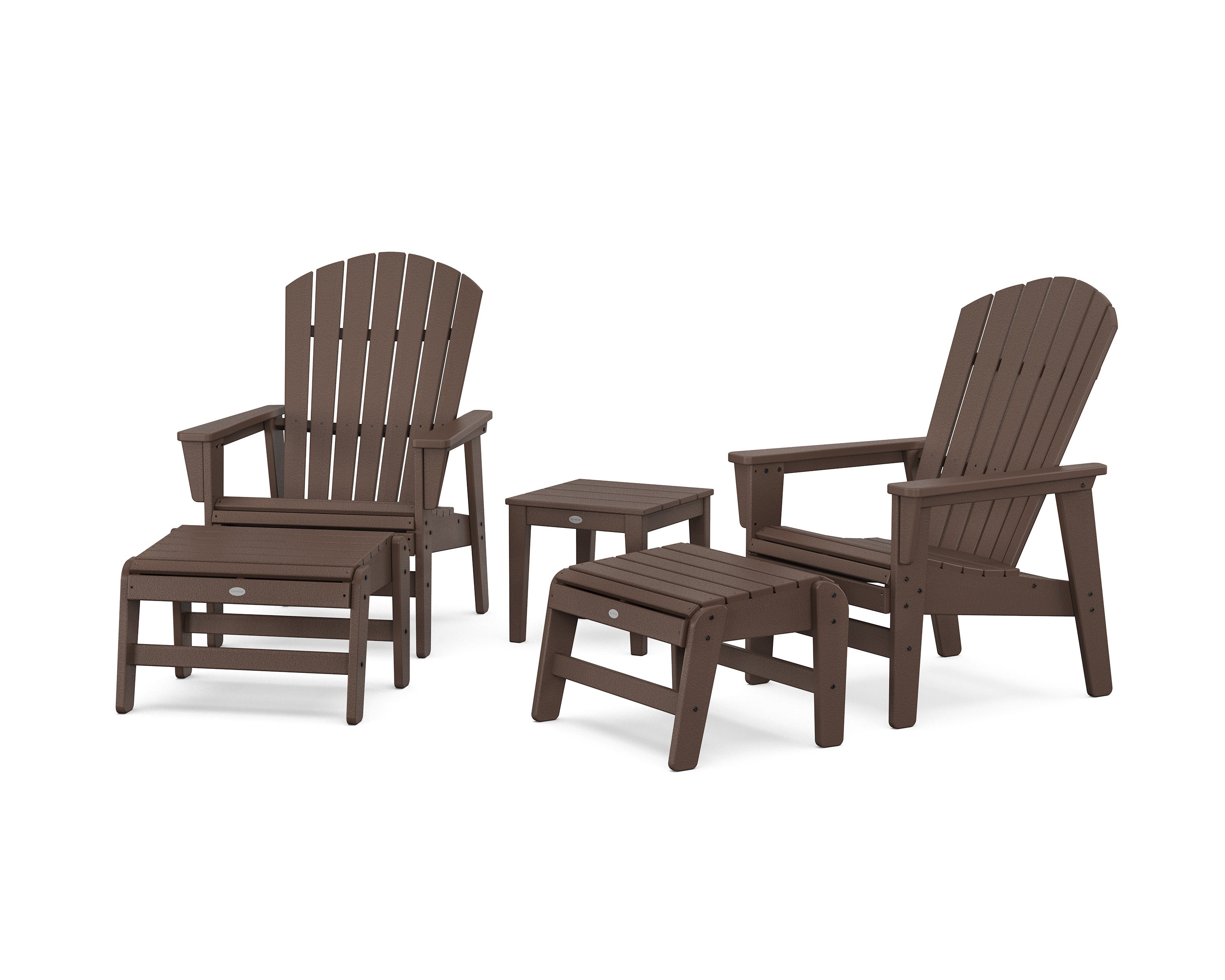 5-Piece Nautical Grand Upright Adirondack Set with Ottomans and Side Table in Mahogany