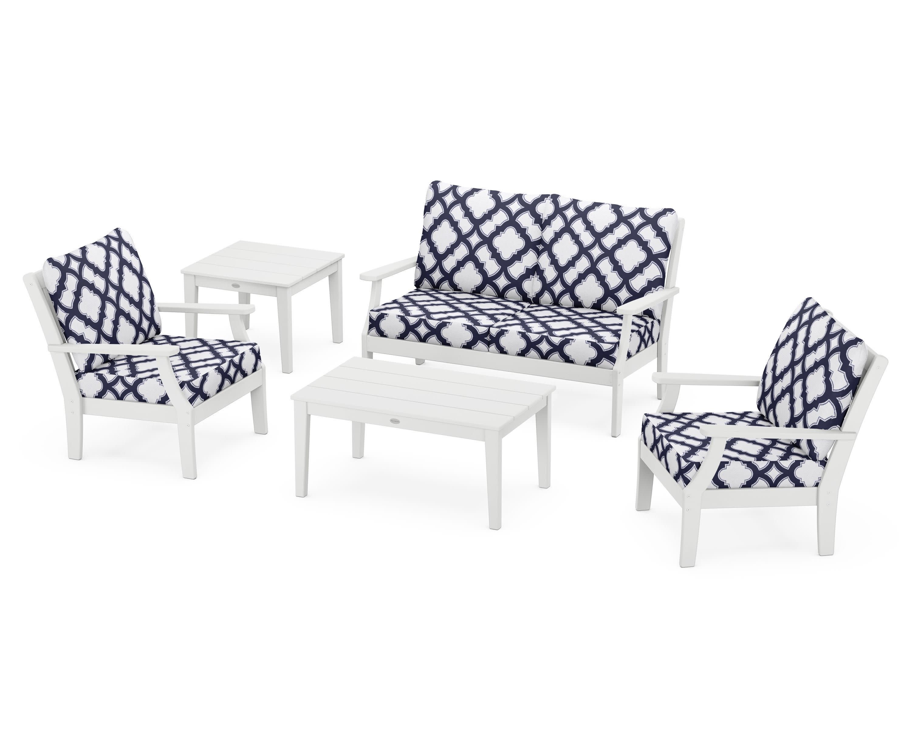 Braxton 5-Piece Deep Seating Set in White / Trellis Navy