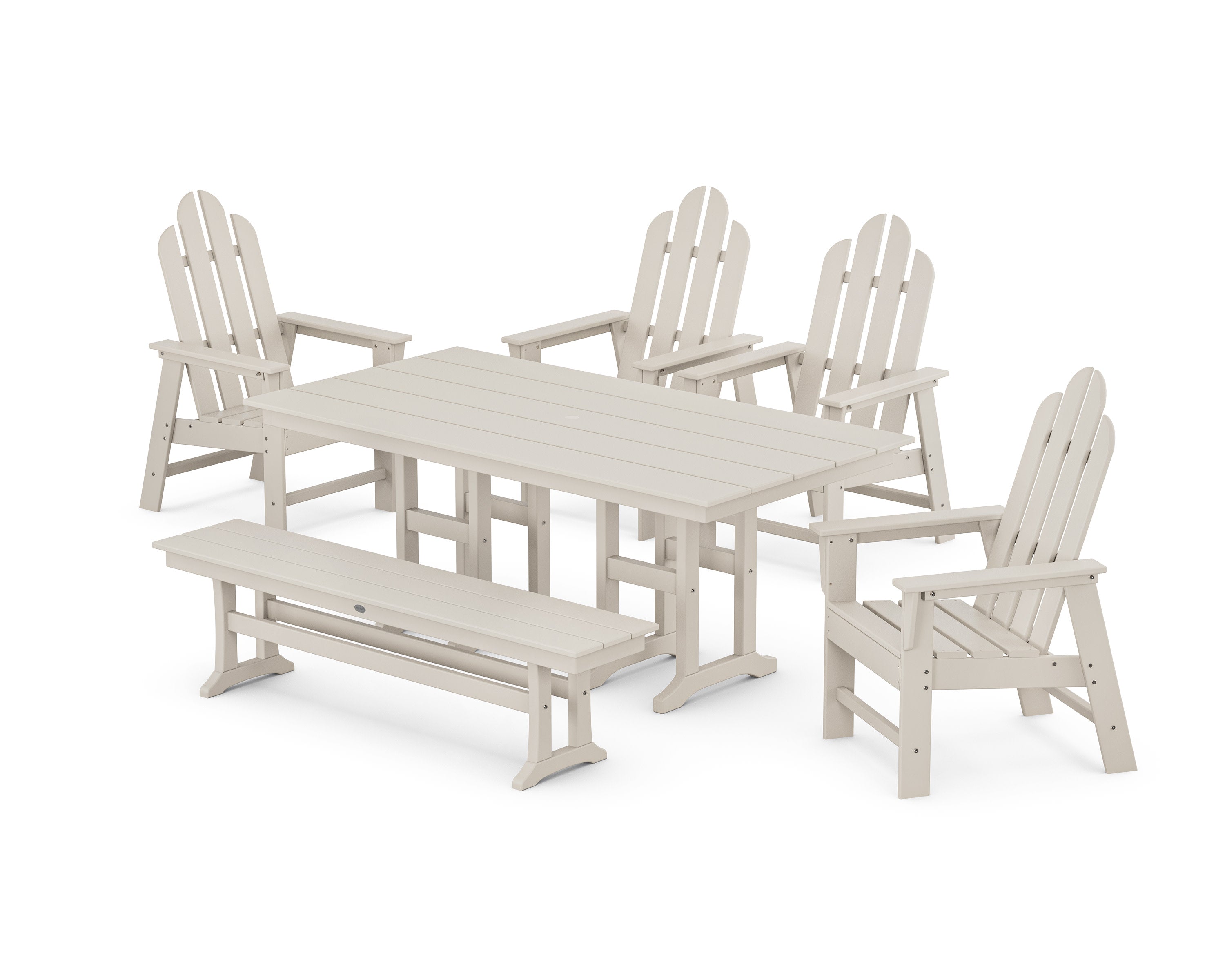 Long Island 6-Piece Farmhouse Dining Set with Bench in Sand