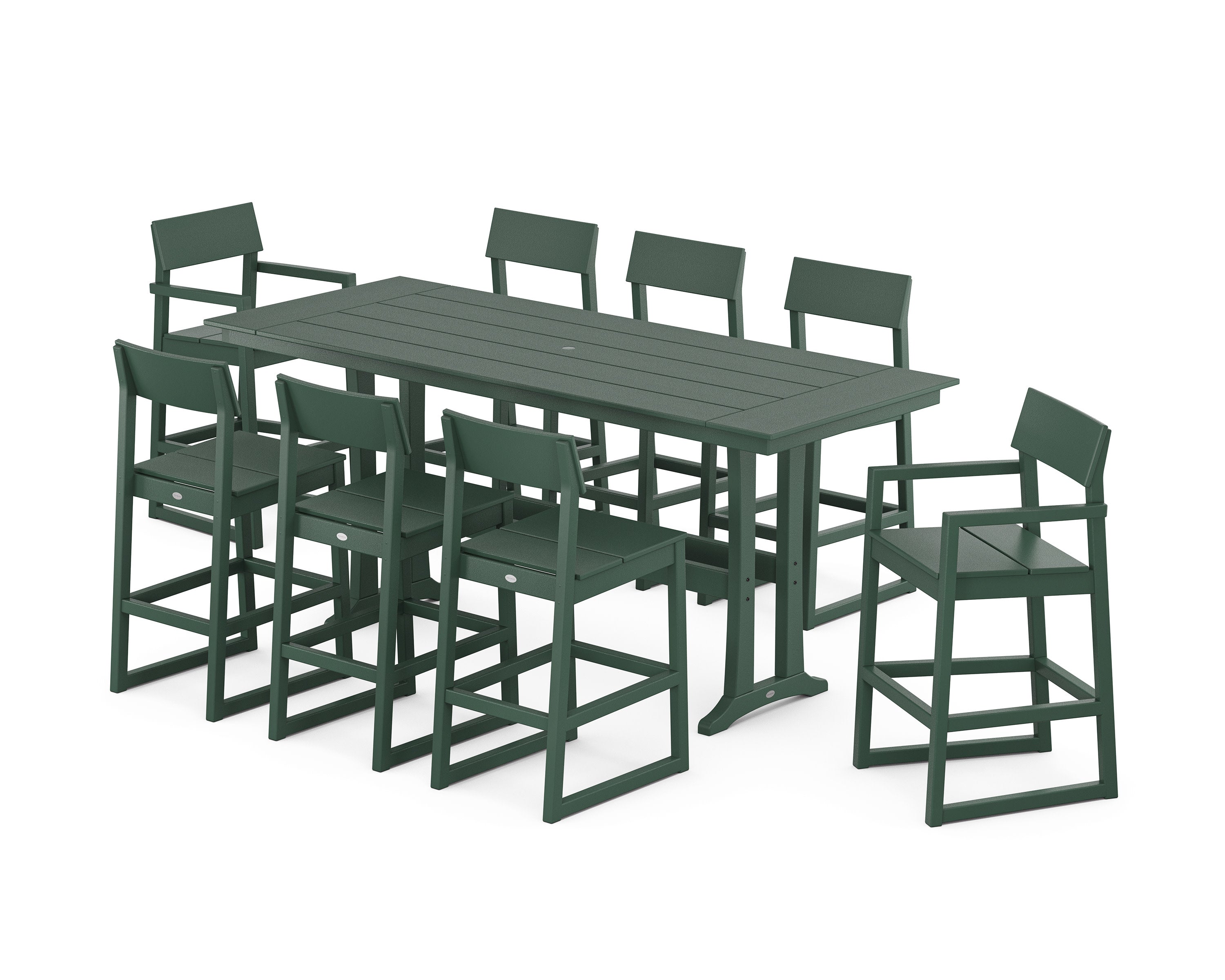 EDGE 9-Piece Farmhouse Bar Set with Trestle Legs in Green
