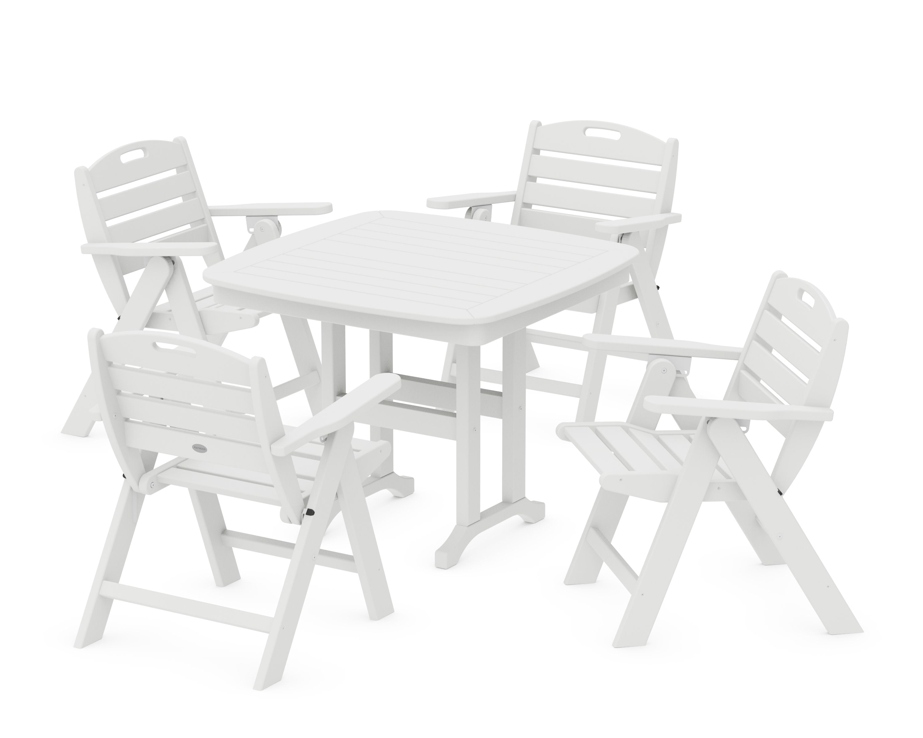 Nautical Folding Lowback Chair 5-Piece Dining Set in White