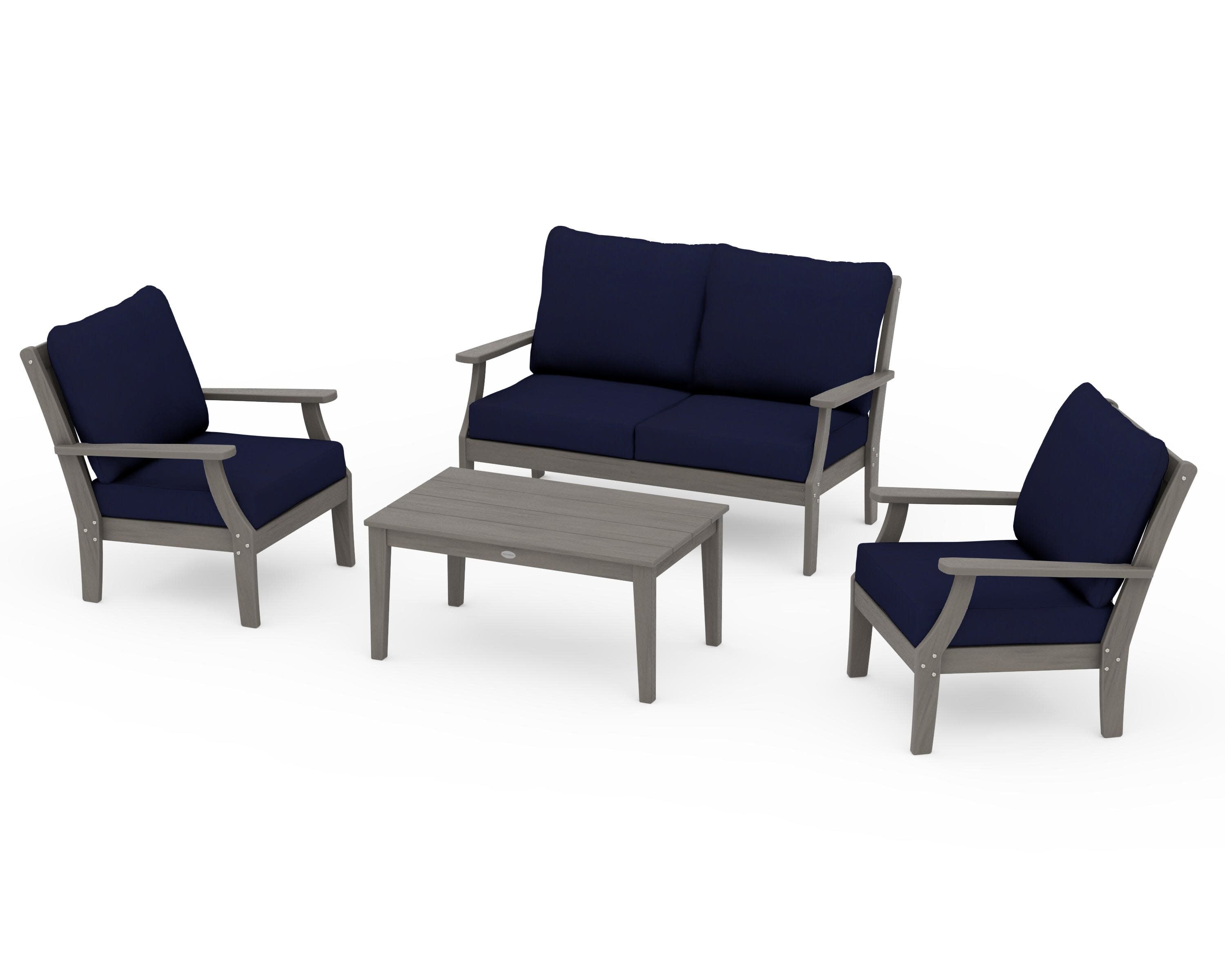 Braxton 4-Piece Deep Seating Chair Set in Driftwood / Navy