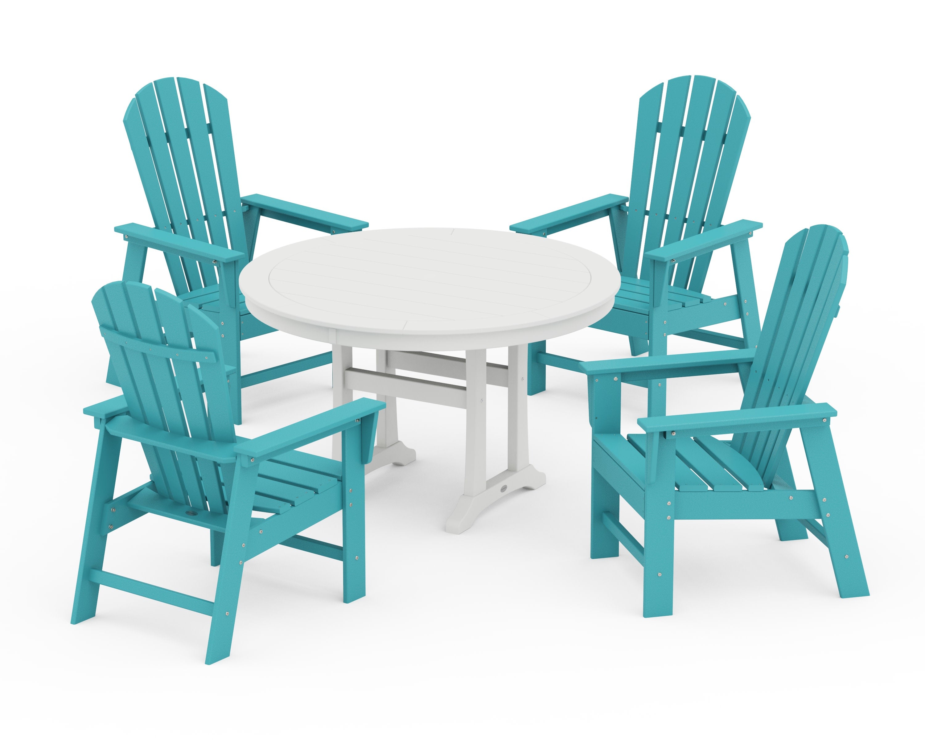 South Beach 5-Piece Round Dining Set with Trestle Legs in Aruba / White