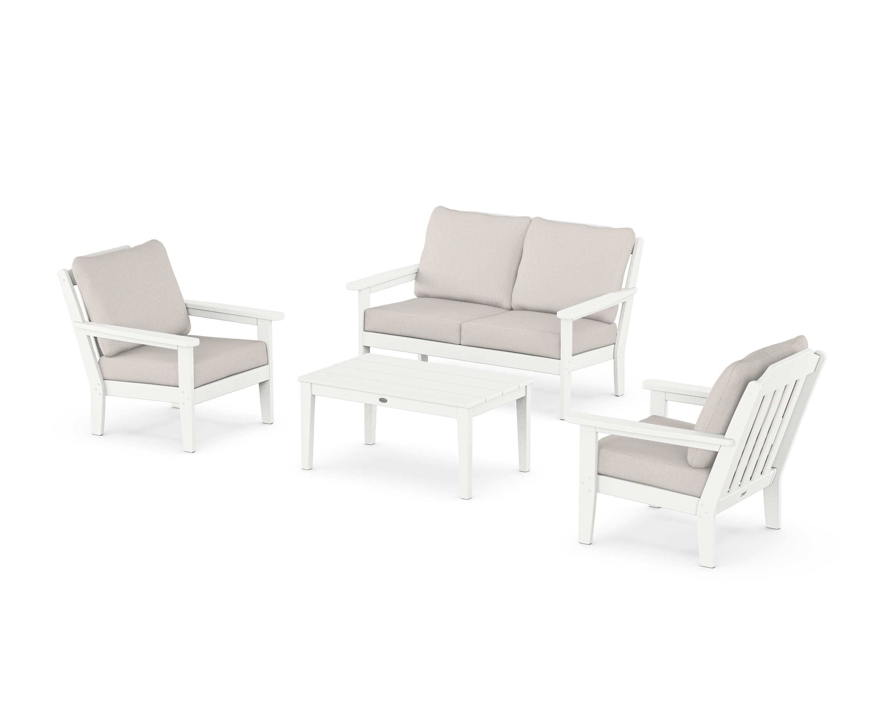 Cottage 4-Piece Deep Seating Set with Loveseat in White / Cast Ash