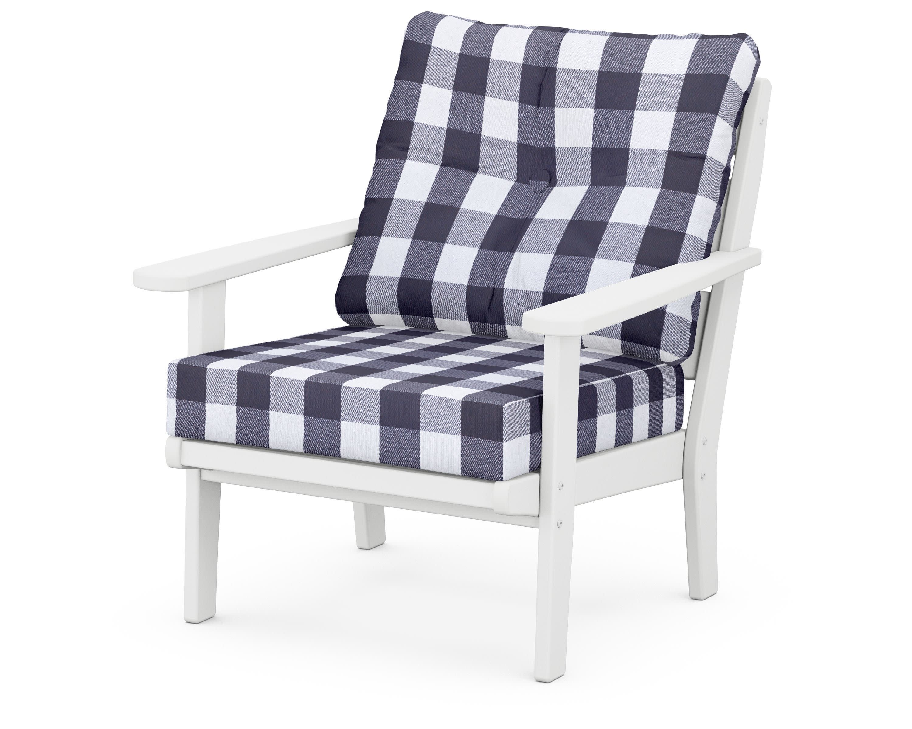 Lakeside Deep Seating Chair in White / Buffalo Plaid Navy