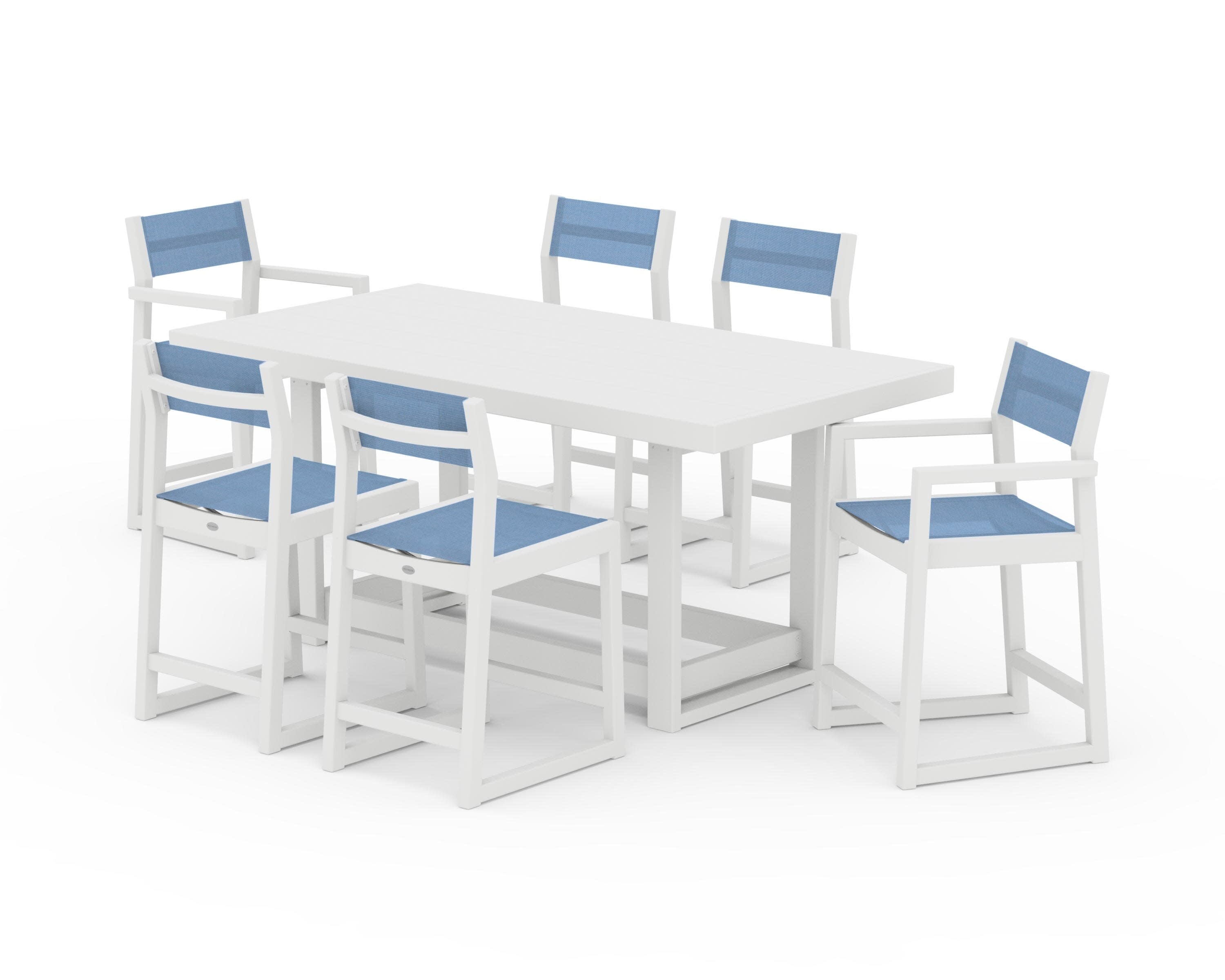 EDGE Sling 7-Piece Counter Table Set in White / Poolside Sling