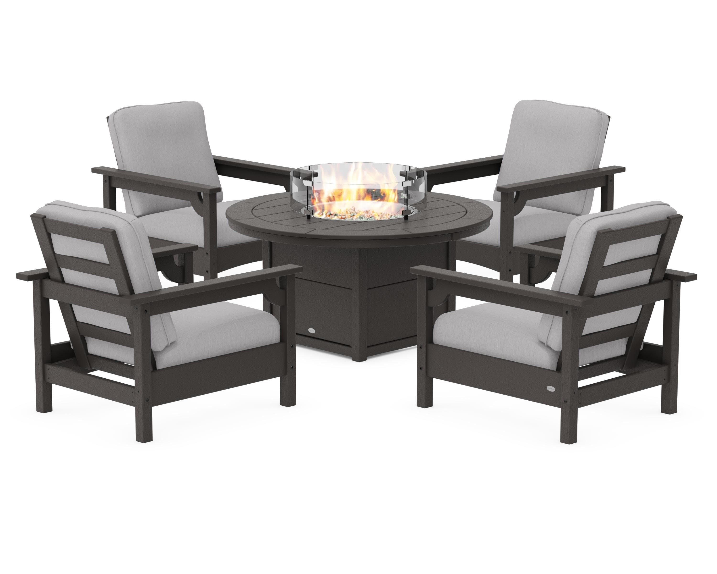 Club 5-Piece Conversation Set with Fire Pit Table in Vintage Coffee / Granite