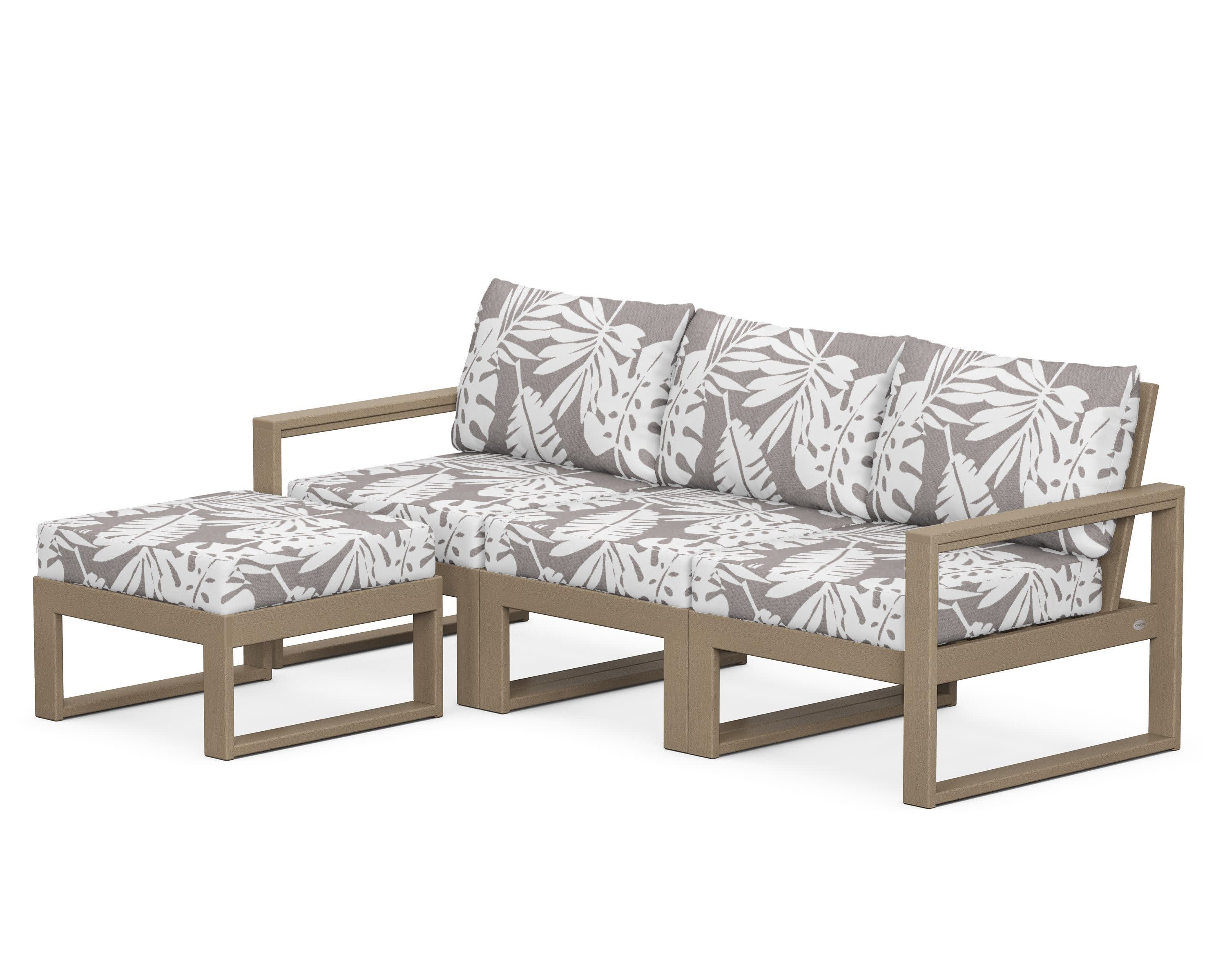 EDGE 4-Piece Modular Deep Seating Set with Ottoman in Vintage Sahara / Leaf Grey Mist