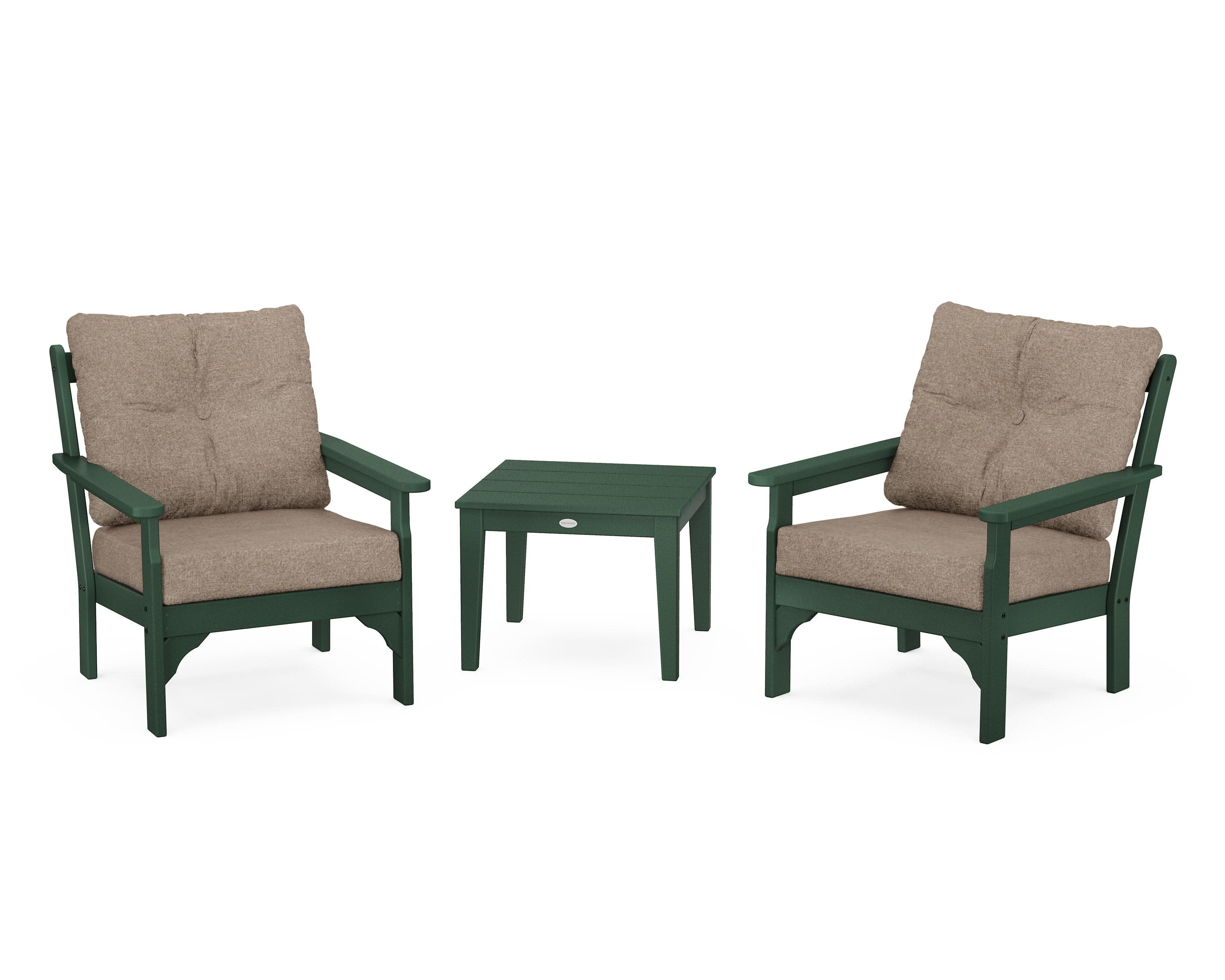 Vineyard 3-Piece Deep Seating Set in Green / Spiced Burlap