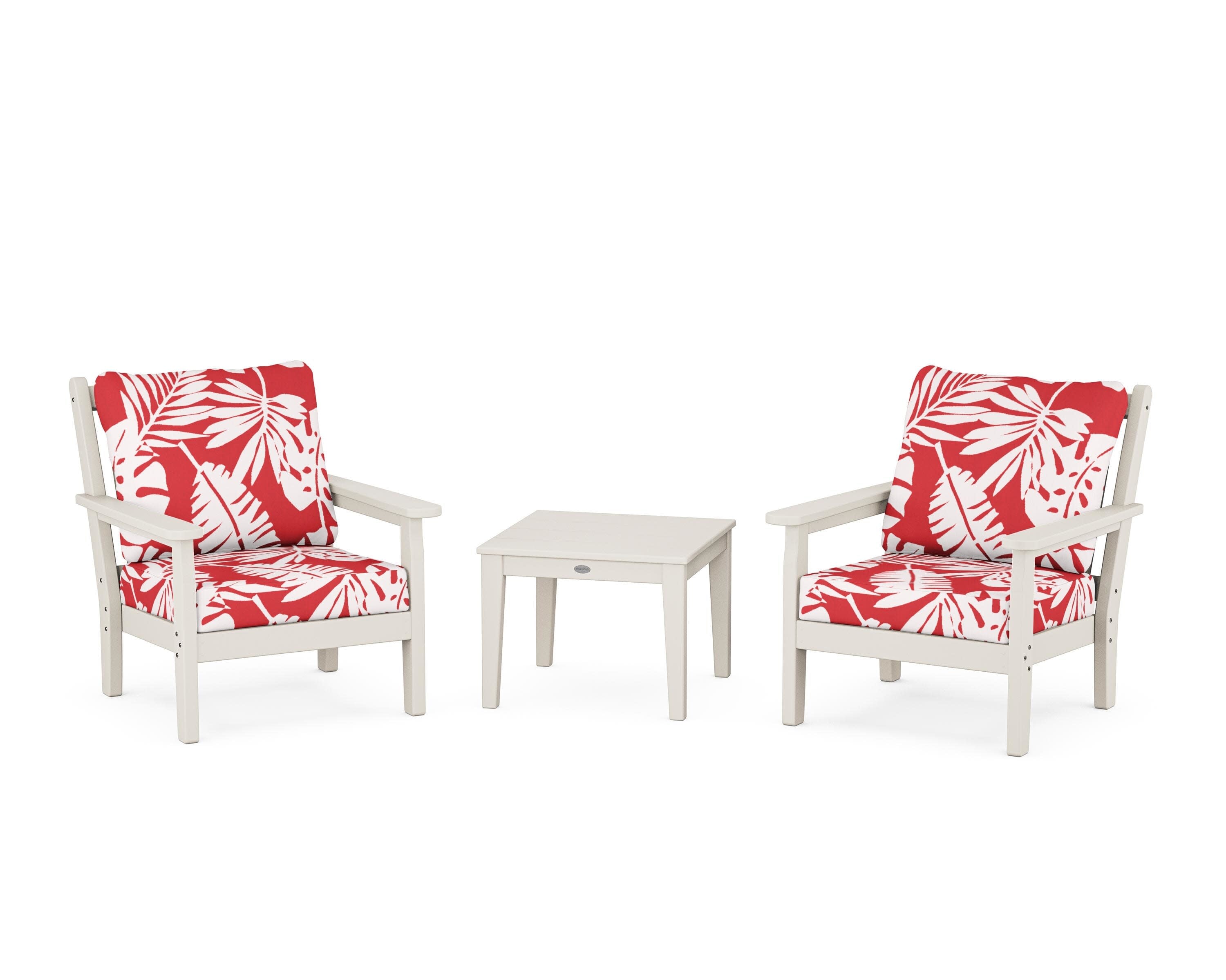 Chippendale 3-Piece Deep Seating Set in Sand / Leaf Crimson