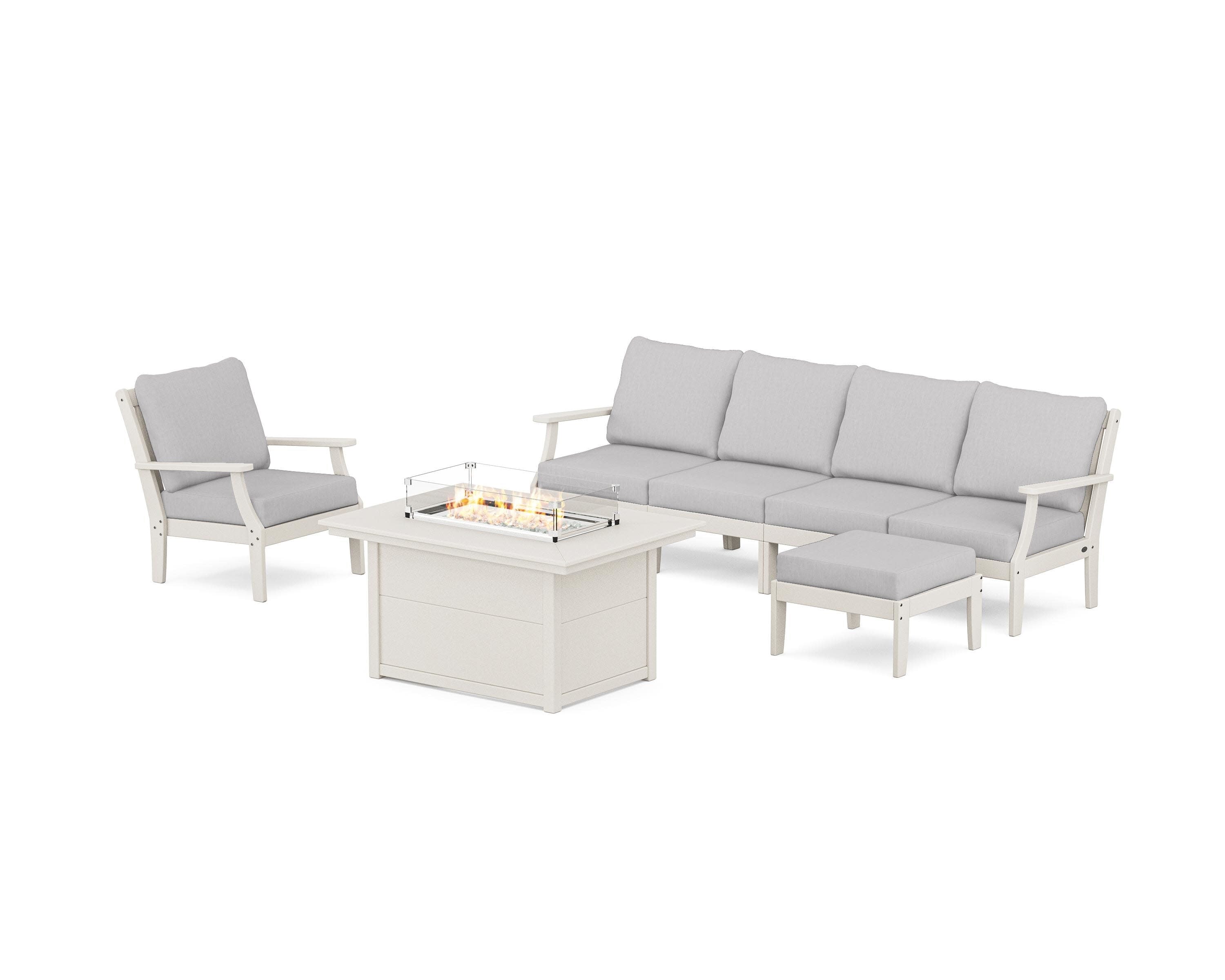 Braxton Sectional Lounge and Fire Pit Set in Sand / Granite