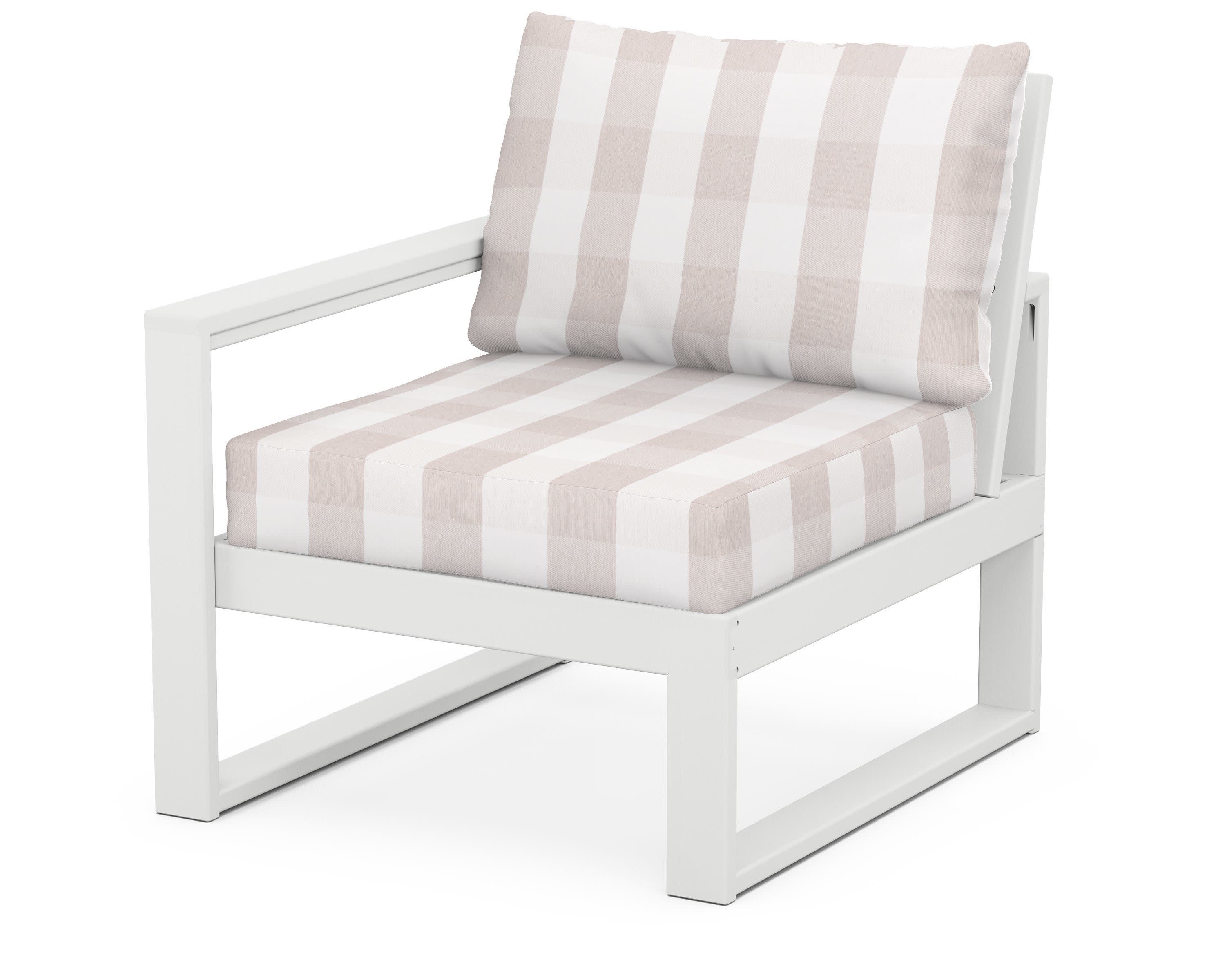 EDGE Modular Left Arm Chair in White / Buffalo Plaid Dune Burlap