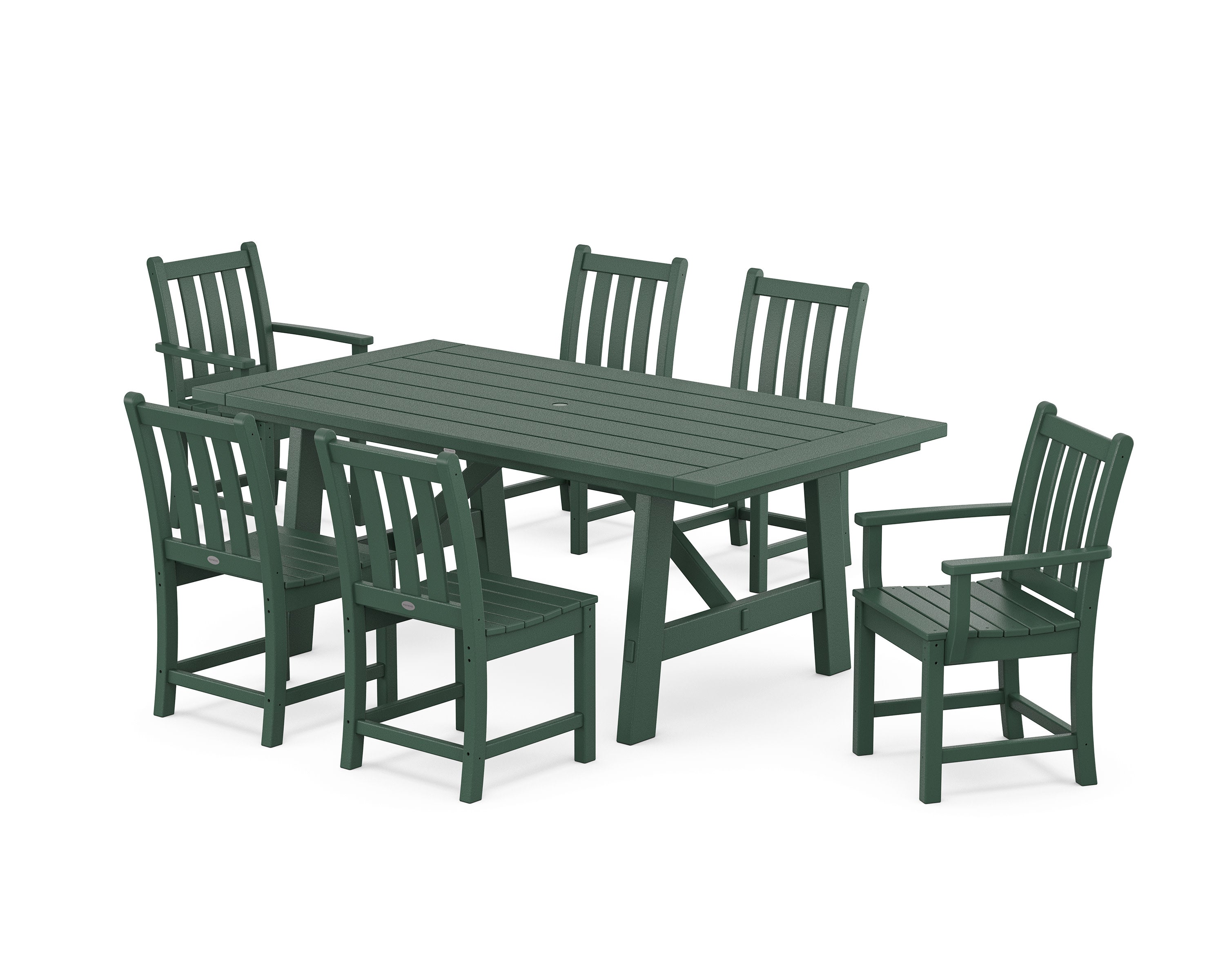 Traditional Garden 7-Piece Rustic Farmhouse Dining Set in Green