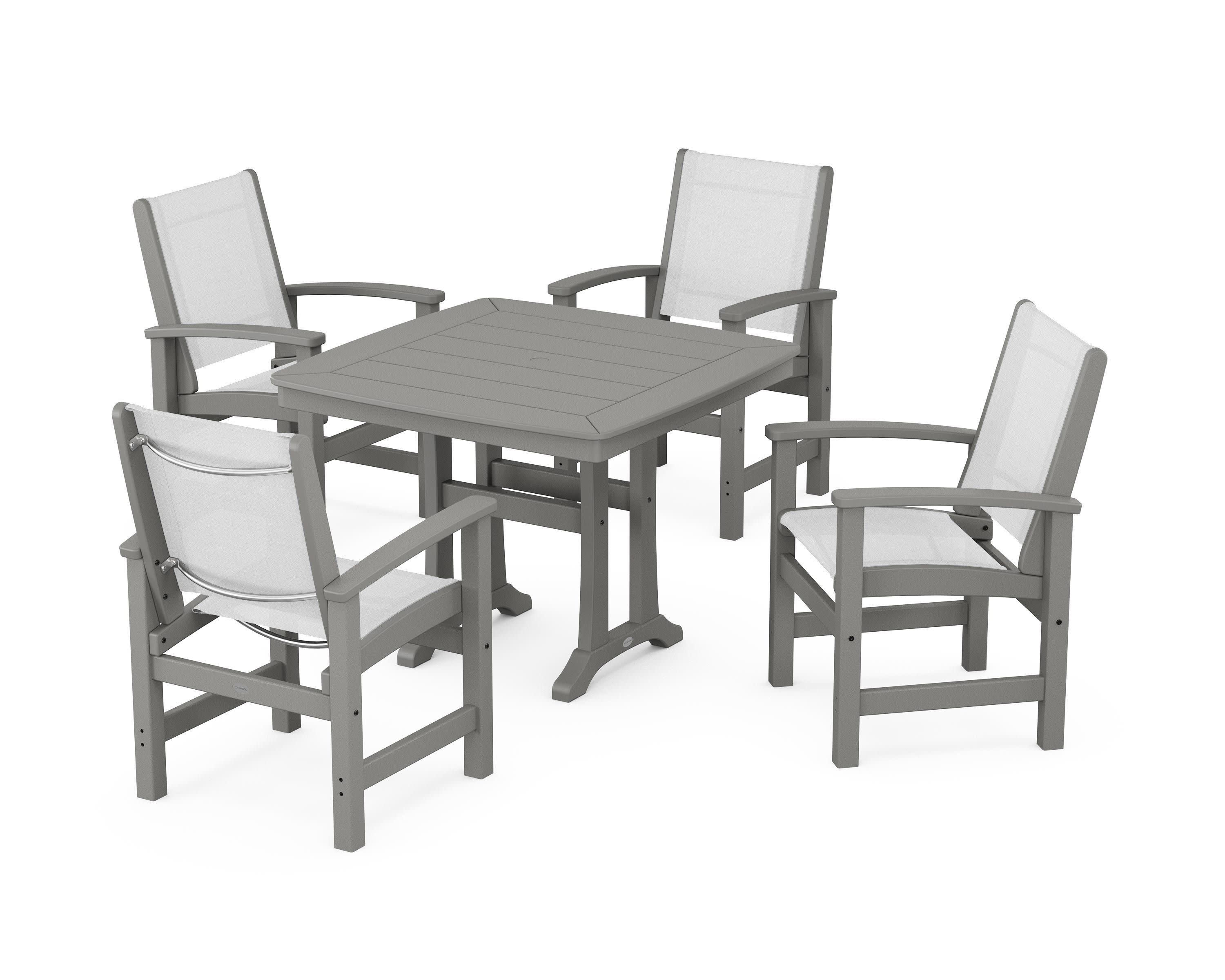 Coastal 5-Piece Dining Set with Trestle Legs in Slate Grey / White Sling