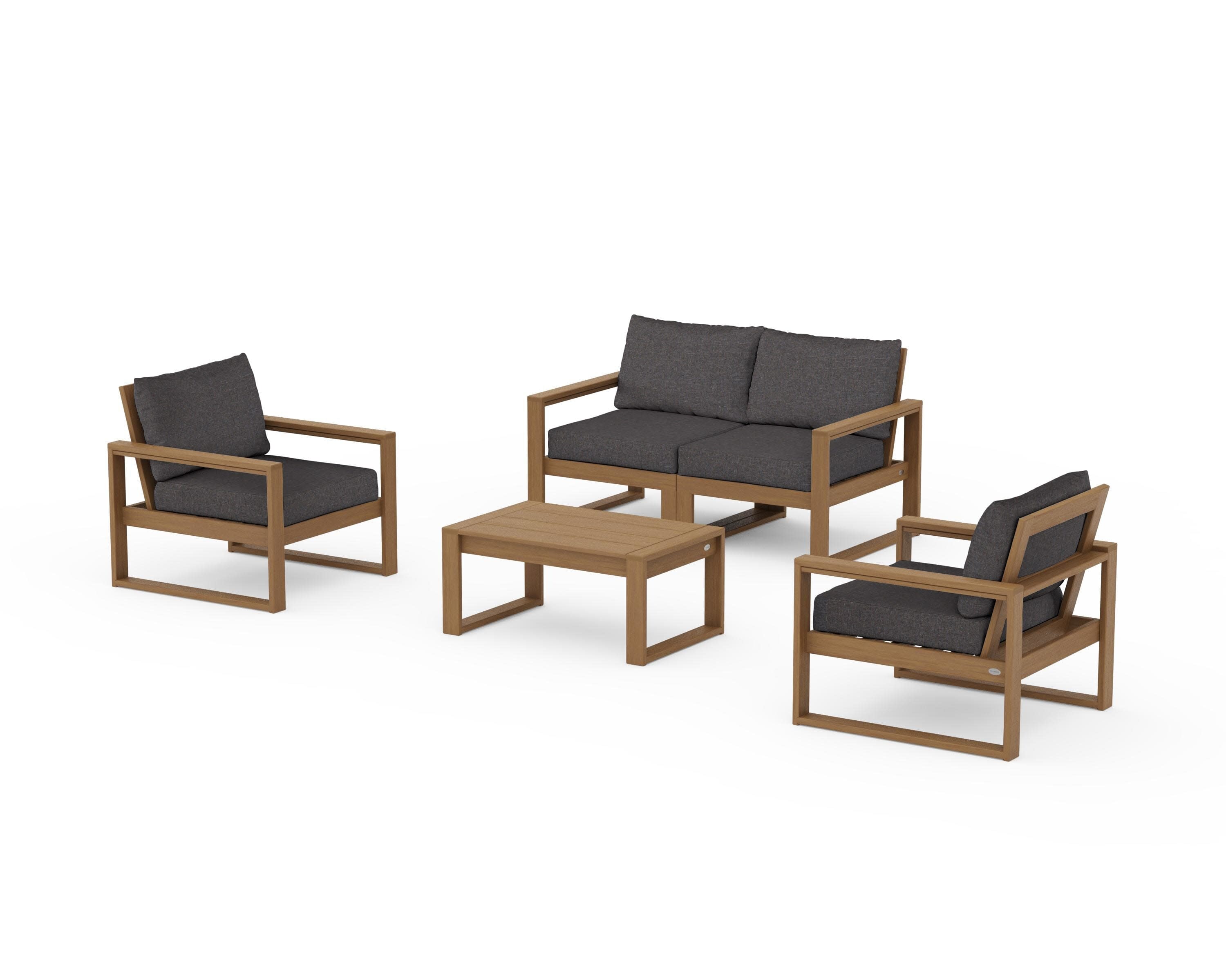 EDGE Sectional 4-Piece Deep Seating Set with Loveseat in Natural / Ash Charcoal