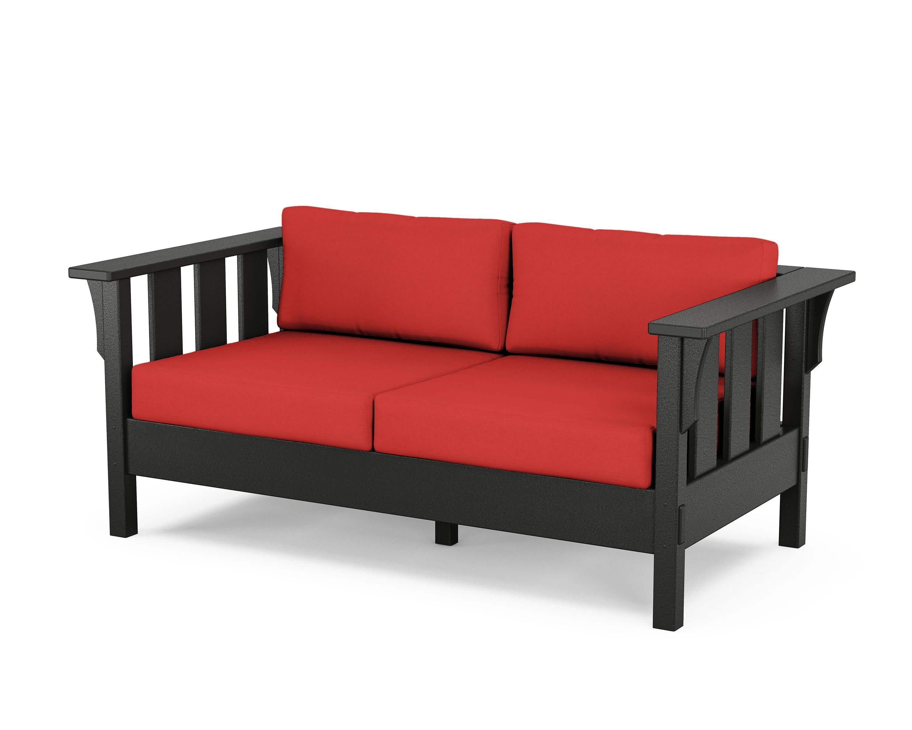 Acadia Deep Seating Loveseat in Black / Crimson Linen
