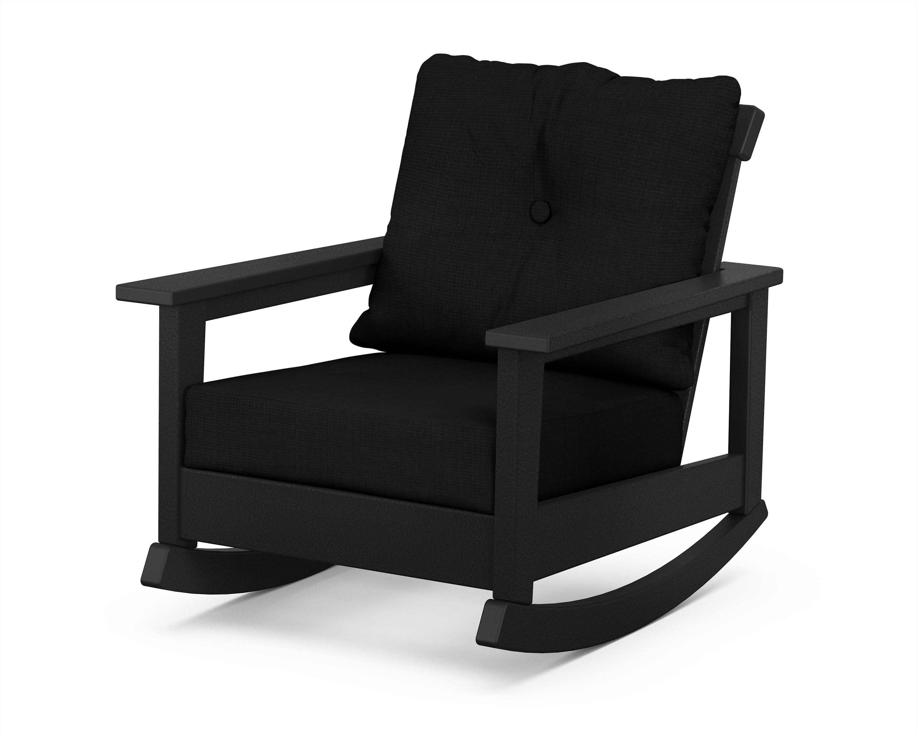 Prescott Deep Seating Rocking Chair in Black / Midnight Linen