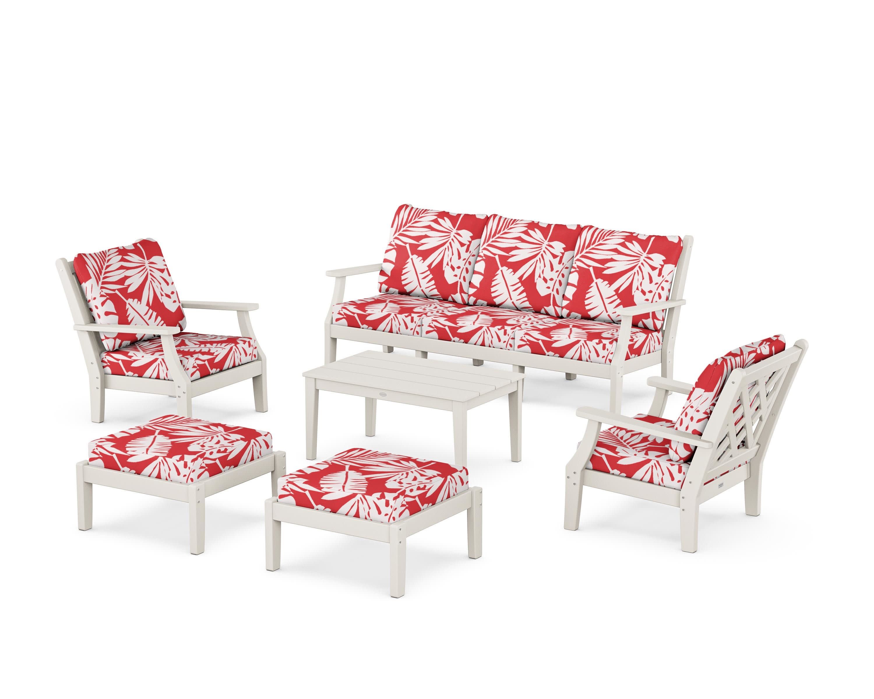Wovendale 6-Piece Lounge Sofa Set in Sand / Leaf Crimson