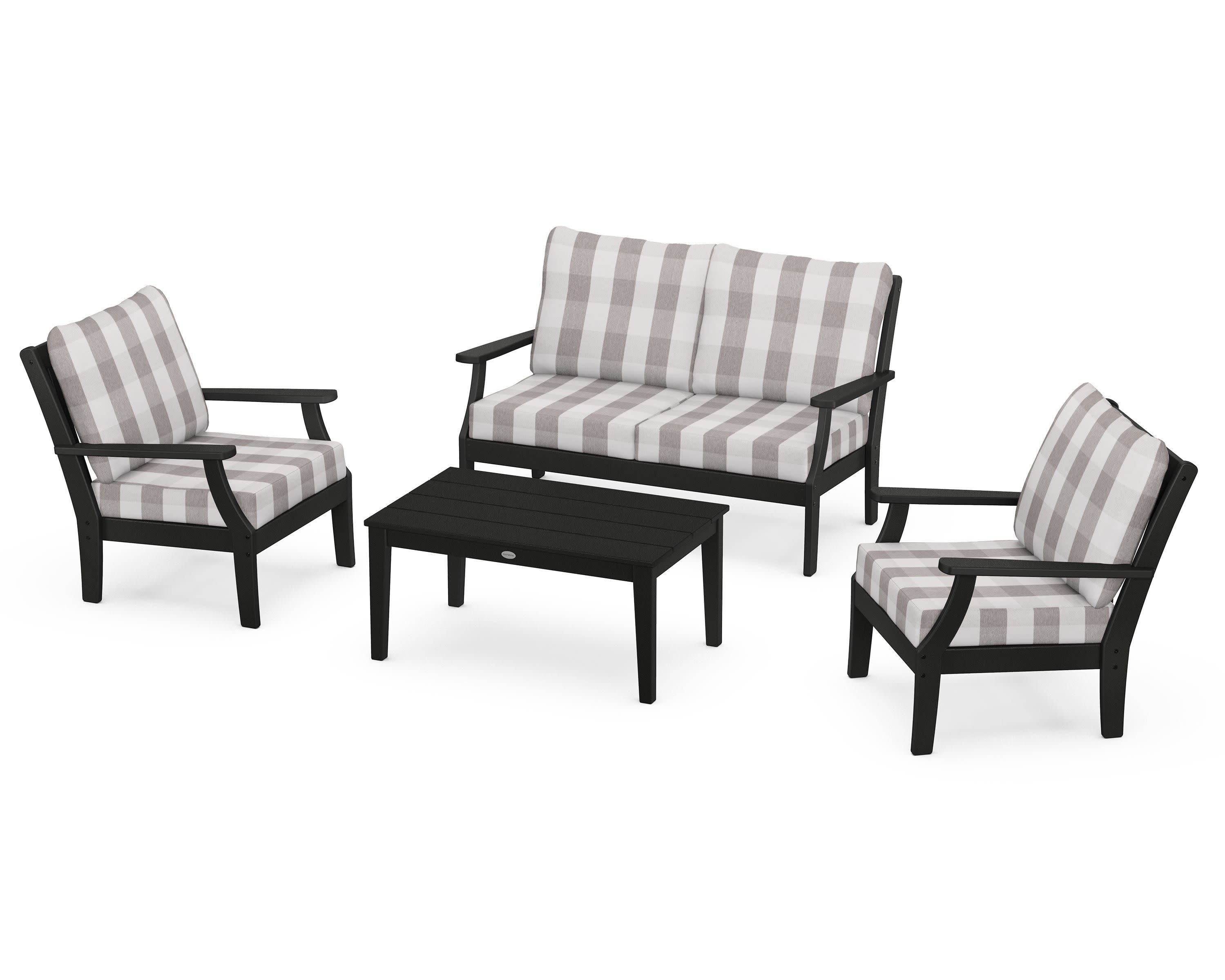 Braxton 4-Piece Deep Seating Chair Set in Black / Buffalo Plaid Grey Mist