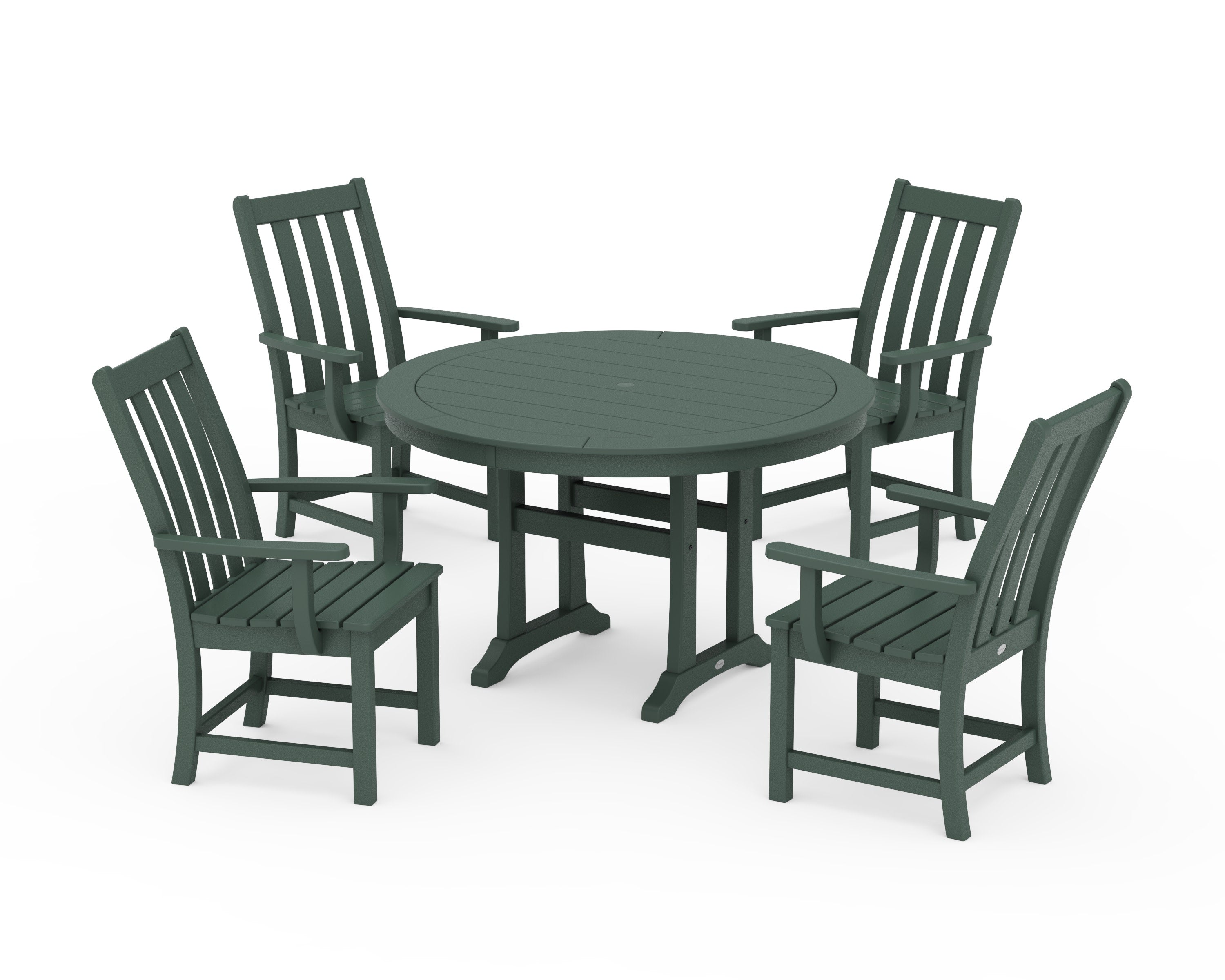 Vineyard 5-Piece Round Dining Set with Trestle Legs in Green