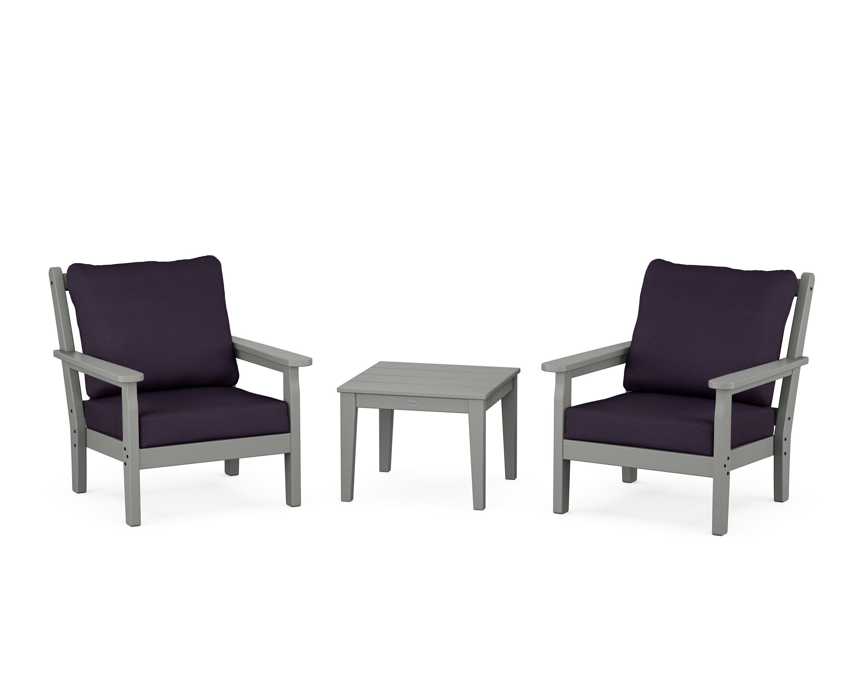 Chippendale 3-Piece Deep Seating Set in Slate Grey / Navy Linen