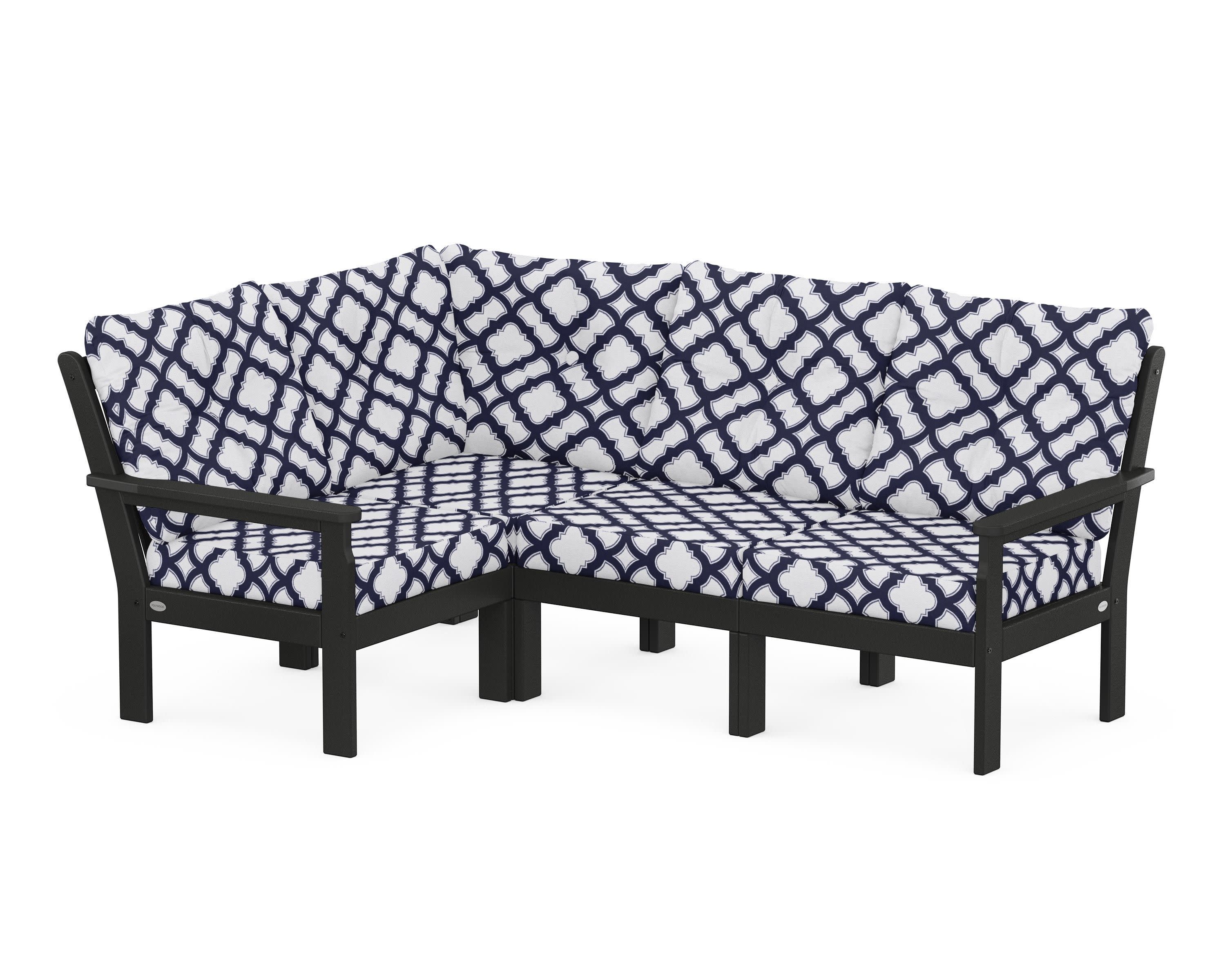 Vineyard 4-Piece Sectional in Black / Trellis Navy